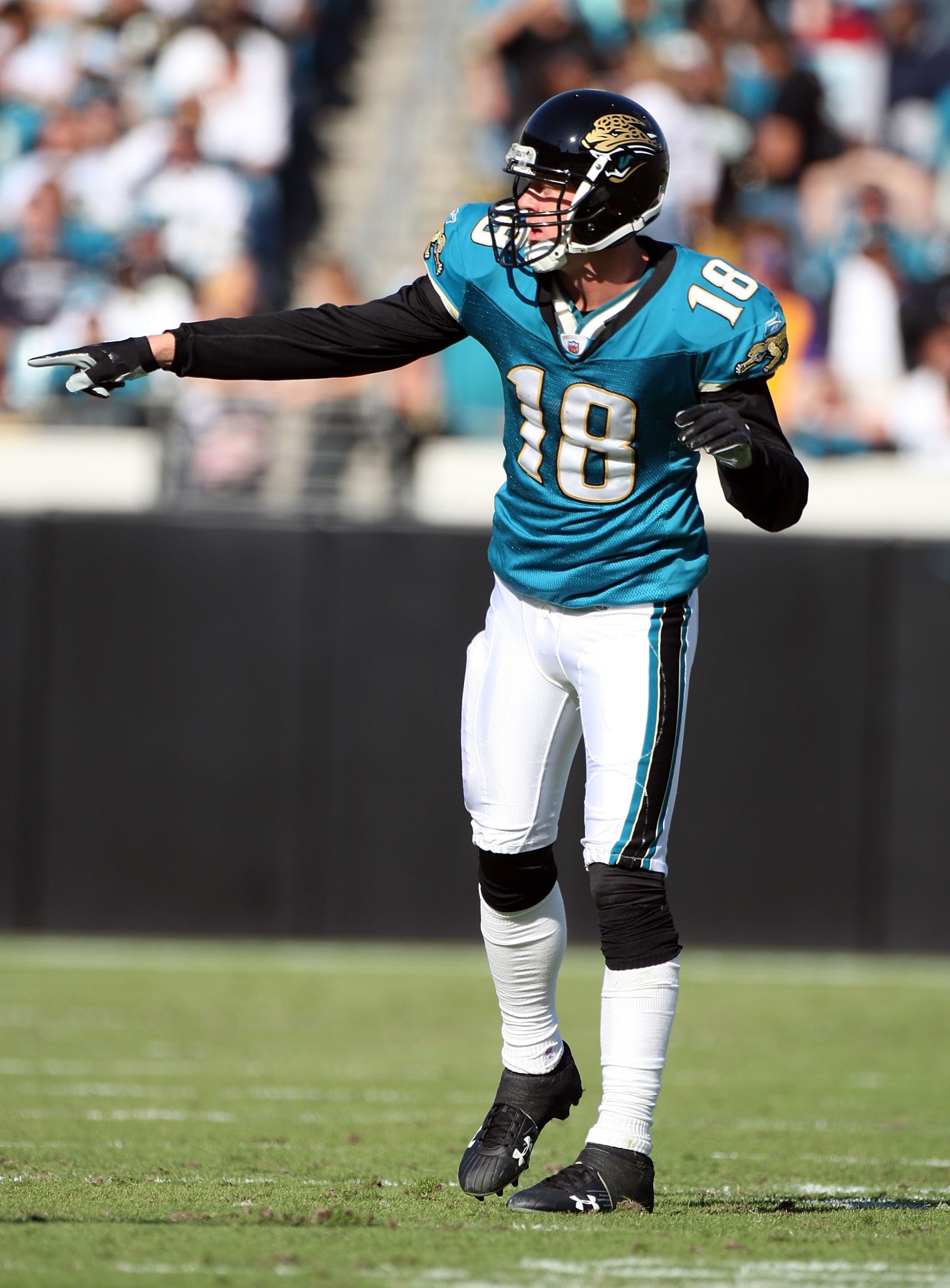 JACKSONVILLE, FL - NOVEMBER 23:  Matt Jones #18 of the Jacksonville Jaguars lines up during the game against the Minnesota Vikings at Jacksonville Municipal Stadium on November 23, 2008 in Jacksonville, Florida.  (Photo by Sam Greenwood/Getty Images)
