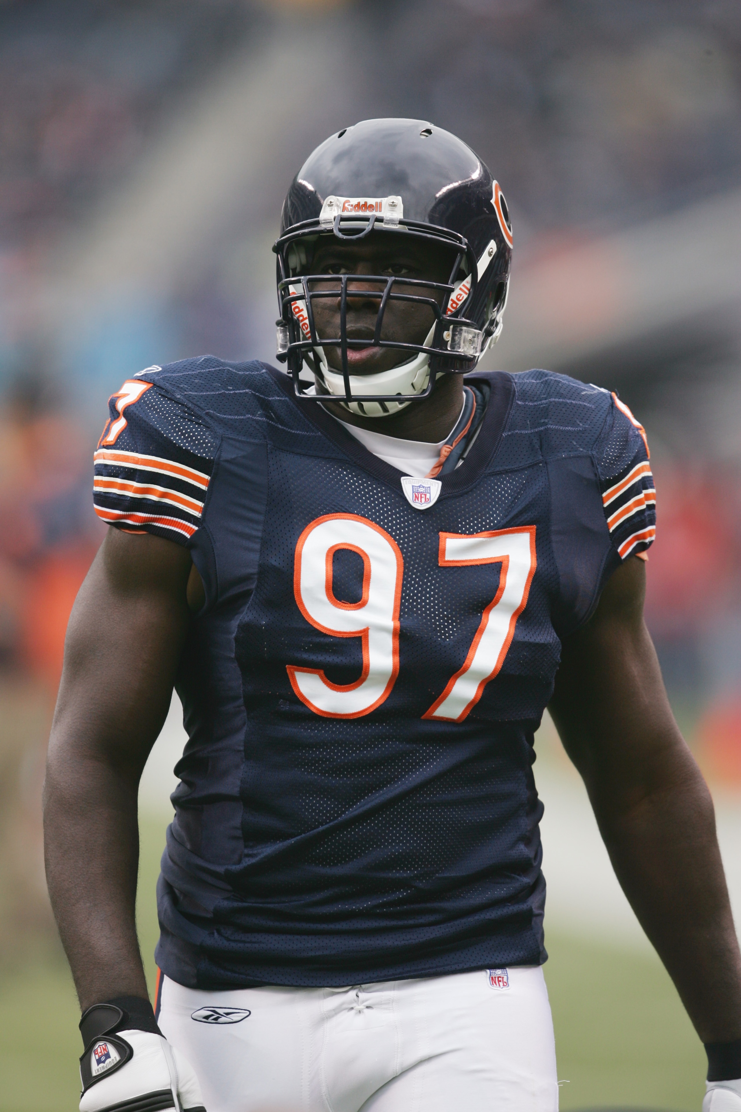 CHICAGO - NOVEMBER 20:  Defensive end Michael Haynes #97 of the Chicago Bears looks on against the Carolina Panthers at Soldier Field on November 20, 2005 in Chicago, Illinois. The Bears defeated the Panthers 13-3. (Photo by Jonathan Daniel/Getty Images)