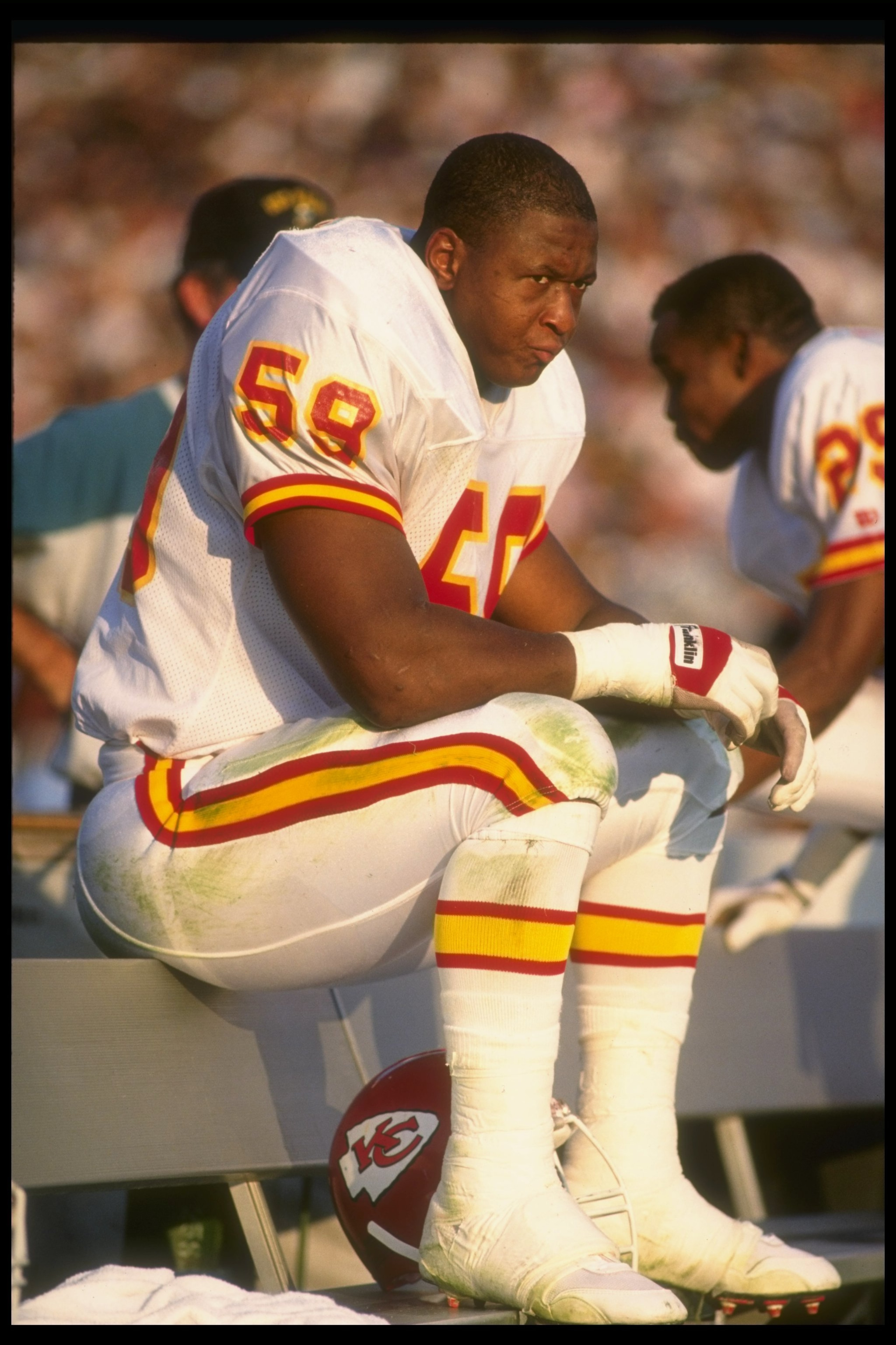 25 Nov 1990: Linebacker Percy Snow of the Kansas City Chiefs looks on during a game against the Los Angeles Raiders at the Coliseum in Los Angeles, California. The Chiefs won the game, 27-24.
