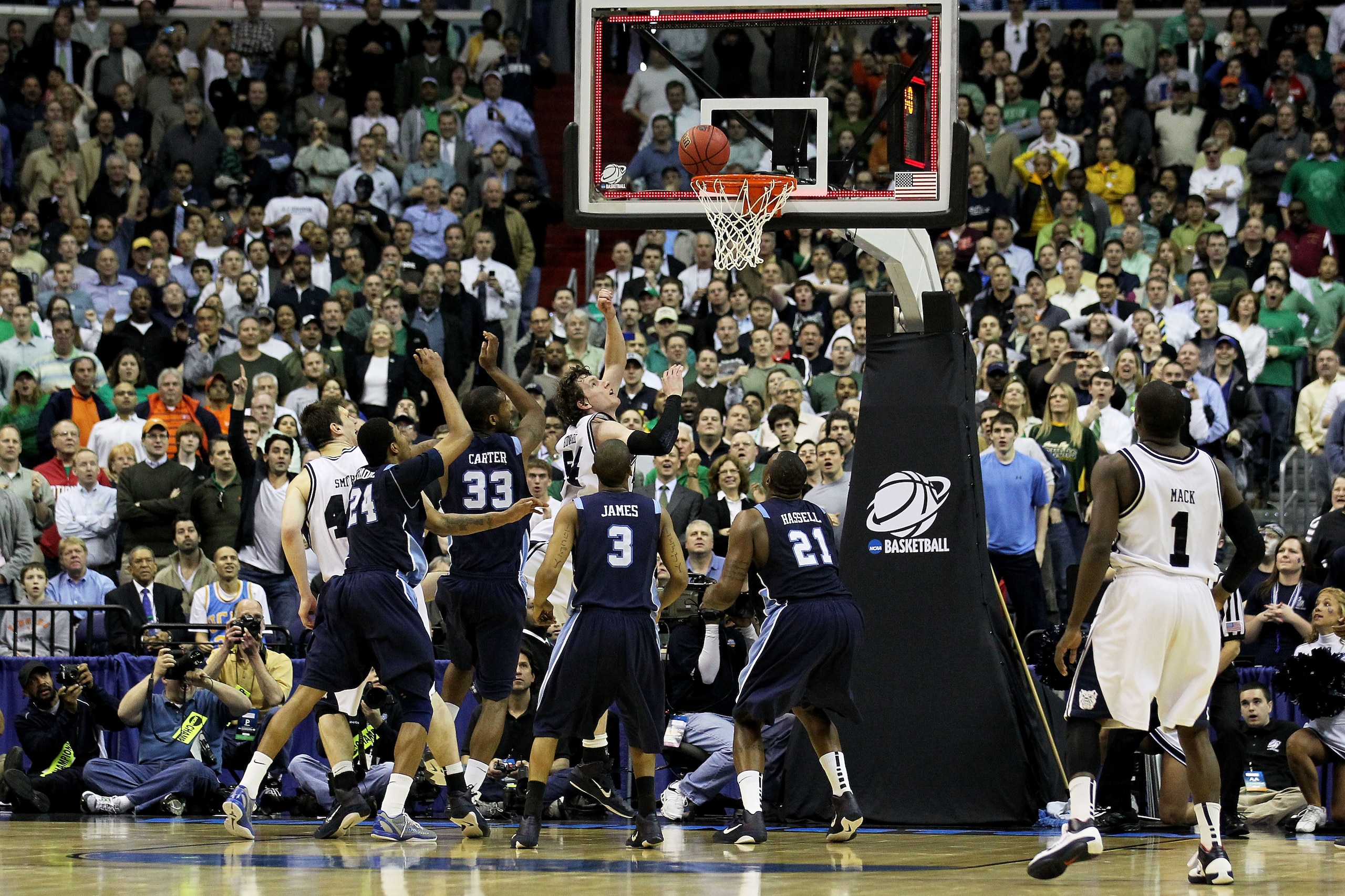 WASHINGTON - MARCH 17:  Matt Howard #54 of the Butler Bulldogs hits the game winning shot to defeat the Old Dominion Monarchs 60-58 during the second round of the 2011 NCAA men's basketball tournament at the Verizon Center on March 17, 2011 in Washington,