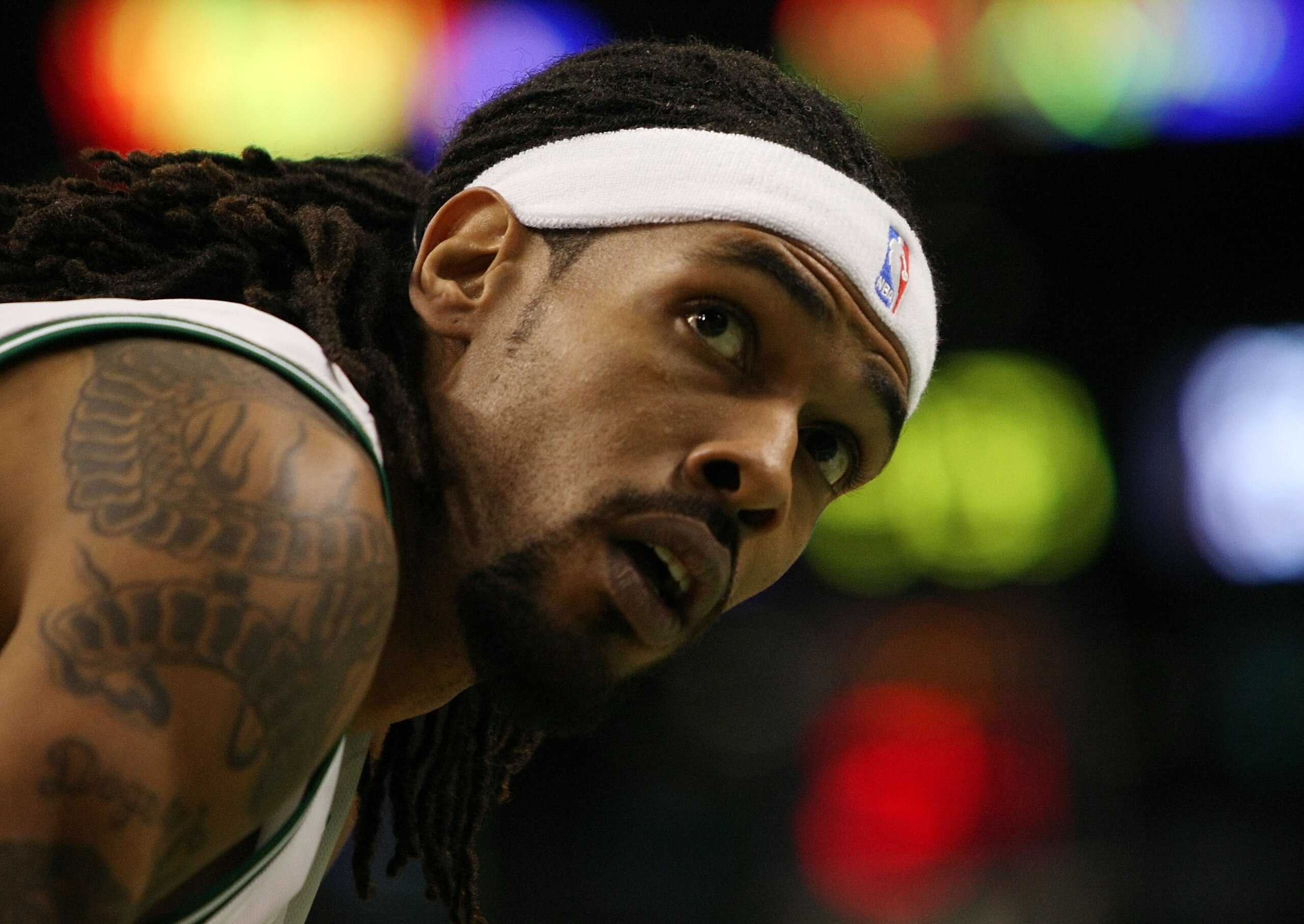 BOSTON - FEBRUARY 27:  Mikke Moore #7 of the Boston Celtics looks on before a free throw in the first half against the Indiana Pacers on February 27, 2009 at TD Banknorth Garden in Boston, Massachusetts. NOTE TO USER: User expressly acknowledges and agree