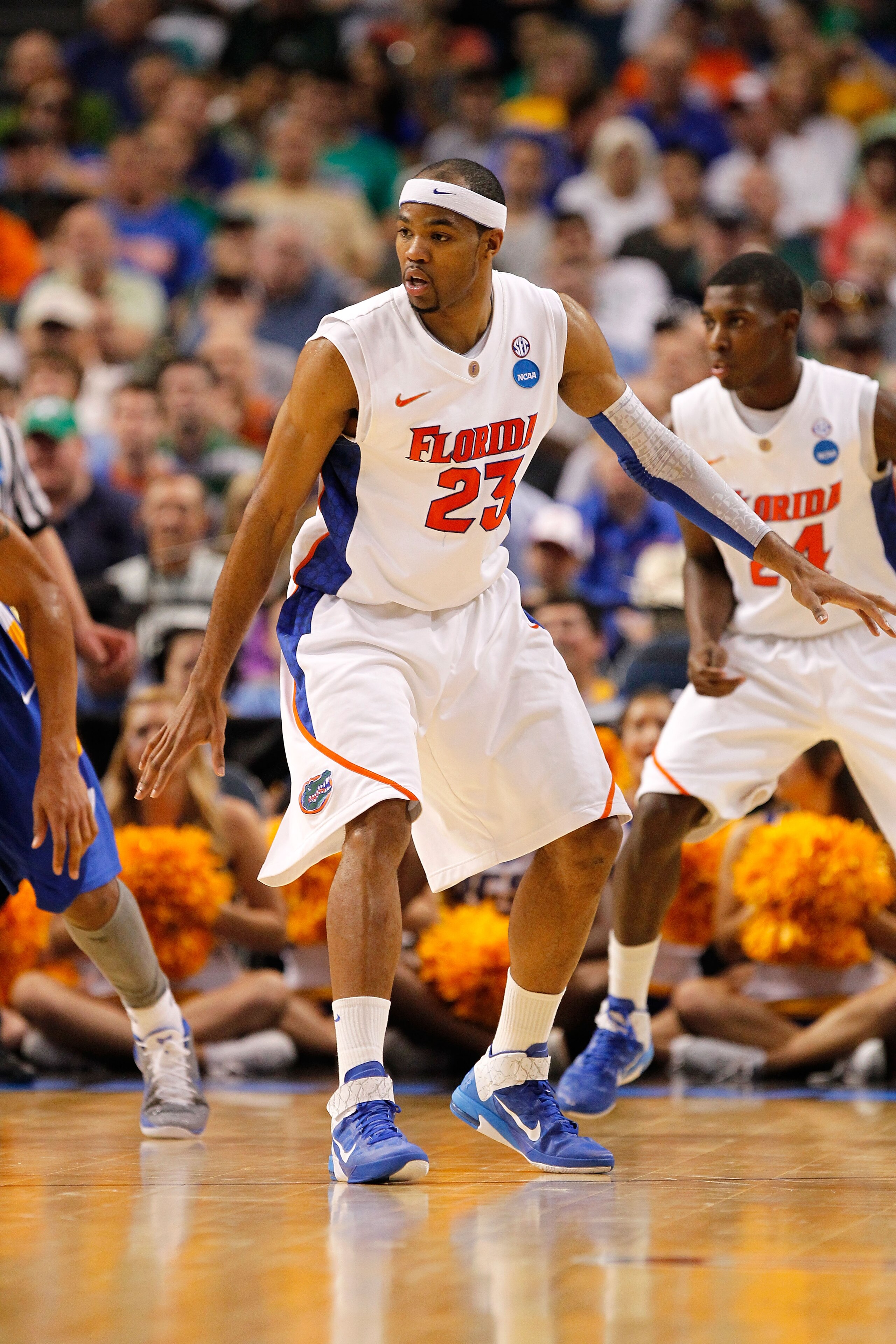 TAMPA, FL - MARCH 17:  Alex Tyus #23 of the Florida Gators defends against the UC Santa Barbara Gauchos during the second round of the 2011 NCAA men's basketball tournament at St. Pete Times Forum on March 17, 2011 in Tampa, Florida. Florida won 79-51.  (