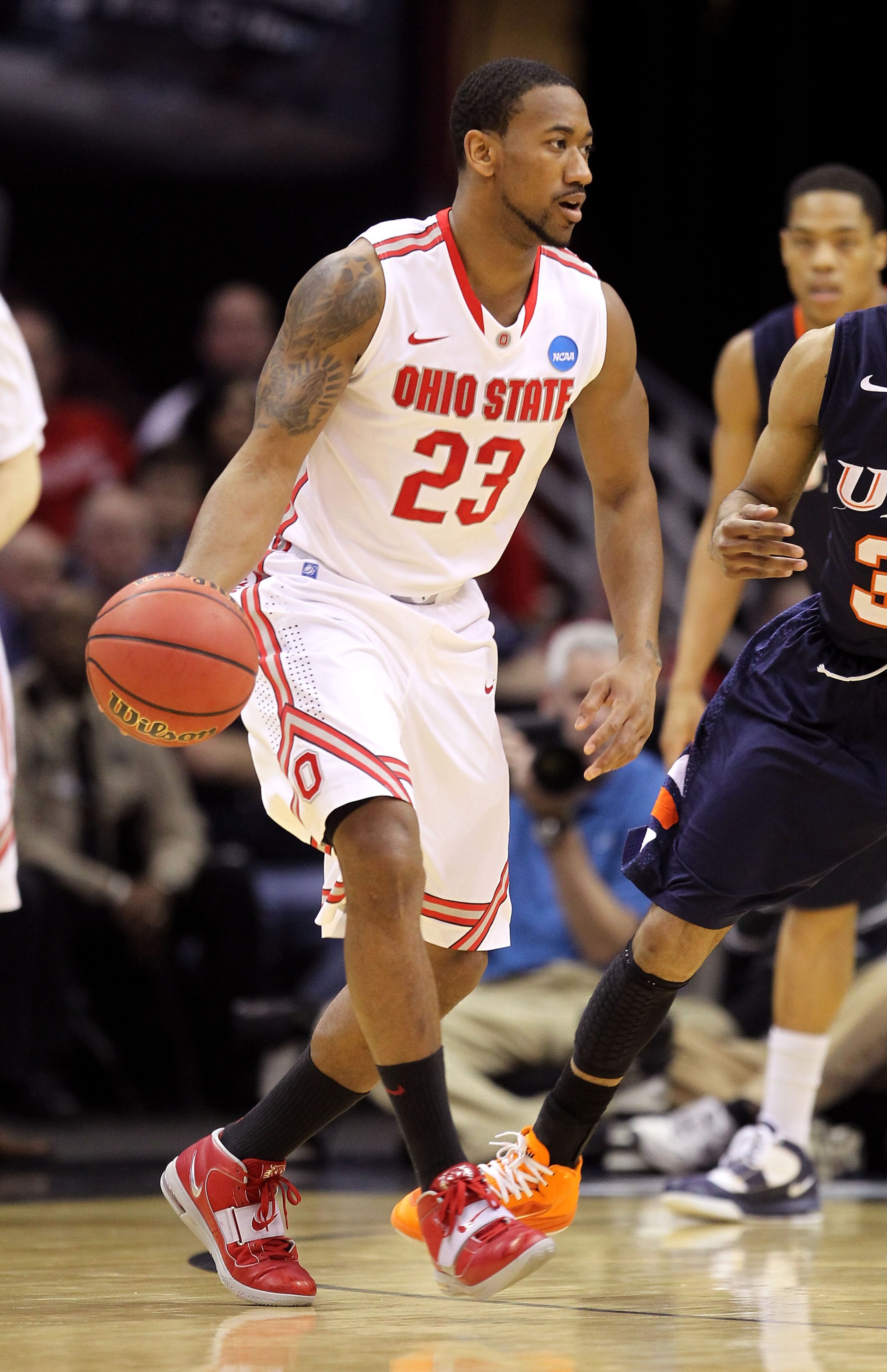CLEVELAND, OH - MARCH 18: David Lighty #23 of the Ohio State Buckeyes handles the ball against the Texas-San Antonio Roadrunners during the second round of the 2011 NCAA men's basketball tournament at Quicken Loans Arena on March 18, 2011 in Cleveland, Oh