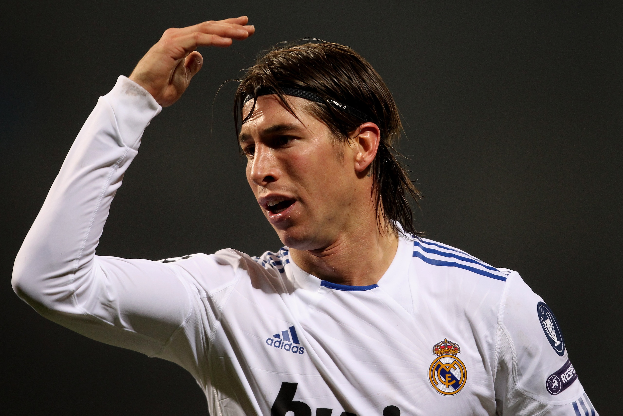 LYON, FRANCE - FEBRUARY 22: Sergio Ramos of Real Madrid looks dejected during the Champions League match between Lyon and Real Madrid at Stade Gerland on February 22, 2011 in Lyon, France.  (Photo by Scott Heavey/Getty Images)