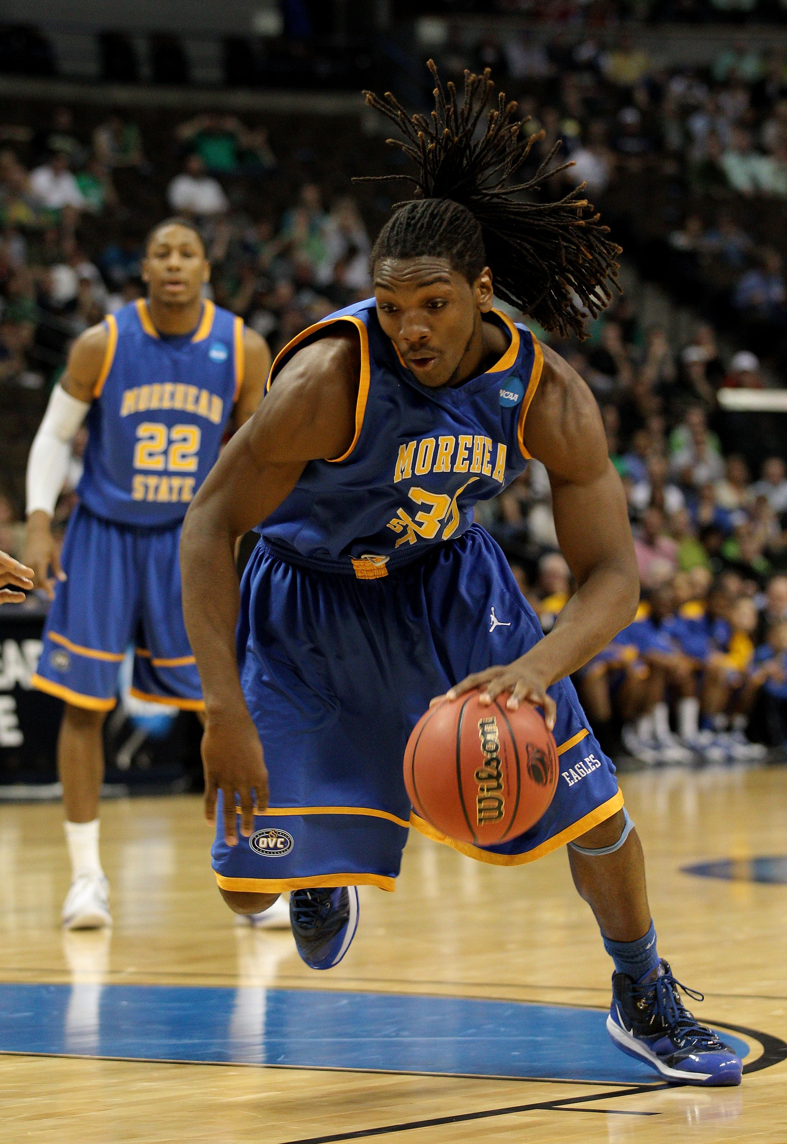 DENVER, CO - MARCH 17: Kenneth Faried #35 of the Morehead State Eagles handles the ball agianst the Louisville Cardinals during the second round of the 2011 NCAA men's basketball tournament at Pepsi Center on March 17, 2011 in Denver, Colorado. (Photo b