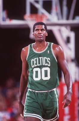 1992:  Center Robert Parish of the Boston Celtics walks up court during the Celtics versus Denver Nuggets game in Denver, Colorado.     Mandatory Credit: Tim DeFrisco/ALLSPORT