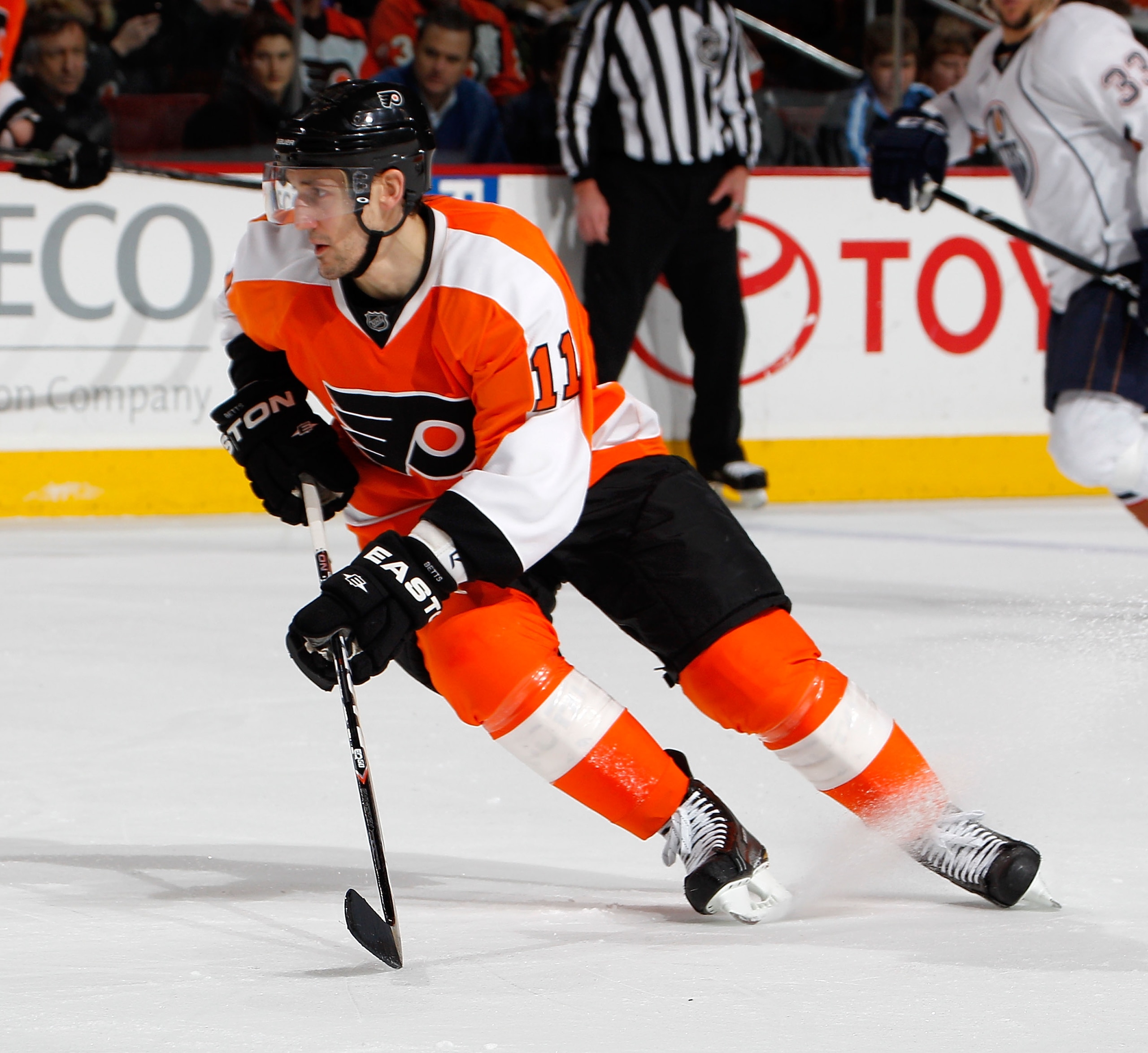 PHILADELPHIA, PA - MARCH 08: Blair Betts #11 of the Philadelphia Flyers skates during an NHL hockey game against the Edmonton Oilers at the Wells Fargo Center on March 8, 2011 in Philadelphia, Pennsylvania. (Photo by Paul Bereswill/Getty Images) PHILADELPHIA, PA - MARCH 08: Blair Betts #11 of the Philadelphia Flyers skates during an NHL hockey game against the Edmonton Oilers at the Wells Fargo Center on March 8, 2011 in Philadelphia, Pennsylvania. (Photo by Paul Bereswill/Getty Images)
