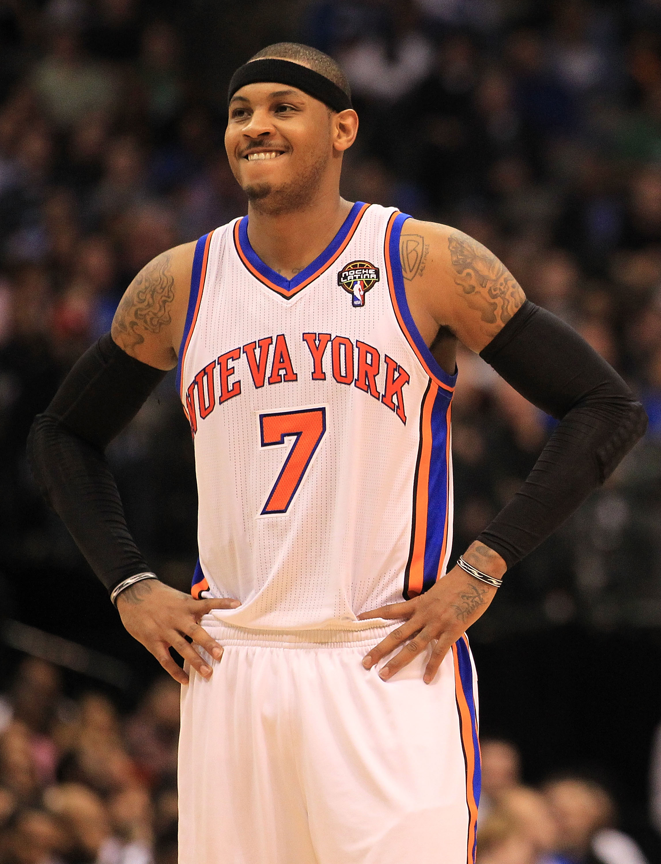 DALLAS, TX - MARCH 10:  Forward Carmelo Anthony #7 of the New York Knicks at American Airlines Center on March 10, 2011 in Dallas, Texas.  NOTE TO USER: User expressly acknowledges and agrees that, by downloading and or using this photograph, User is cons
