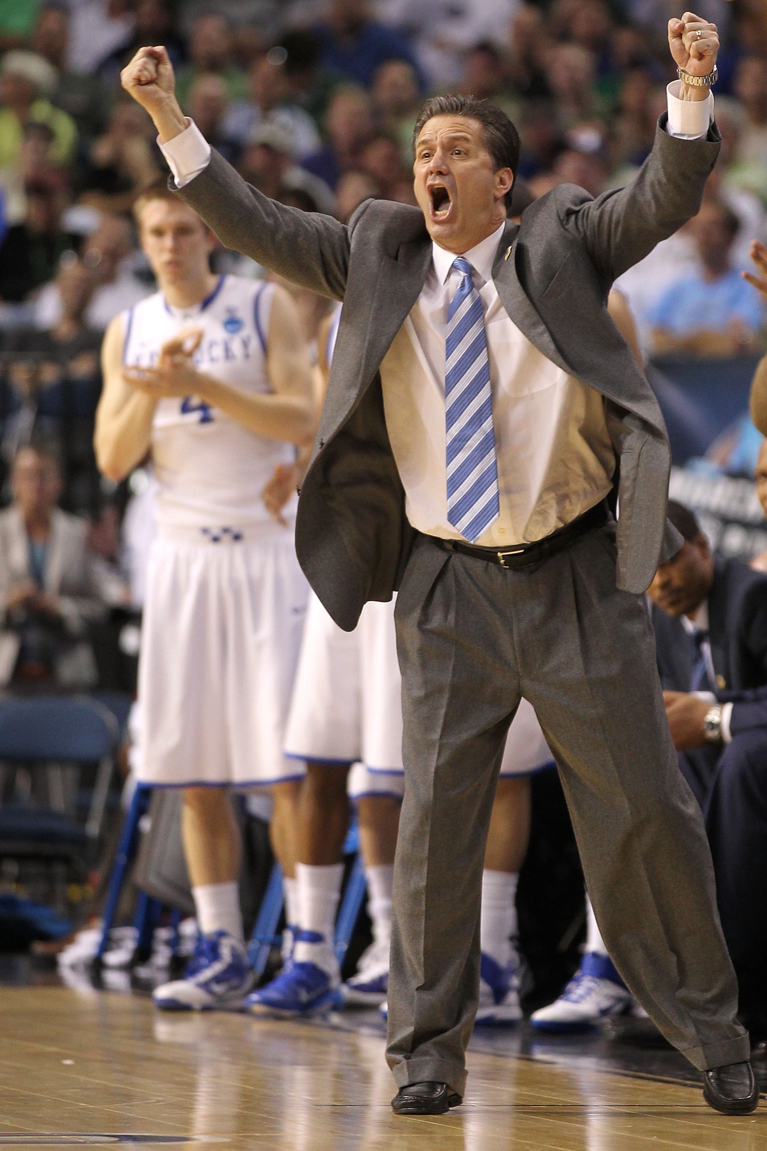 TAMPA, FL - MARCH 17:  Head coach John Calipari of the Kentucky Wildcats reacts against the Princeton Tigers during the second round of the 2011 NCAA men's basketball tournament at St. Pete Times Forum on March 17, 2011 in Tampa, Florida.  (Photo by Mike
