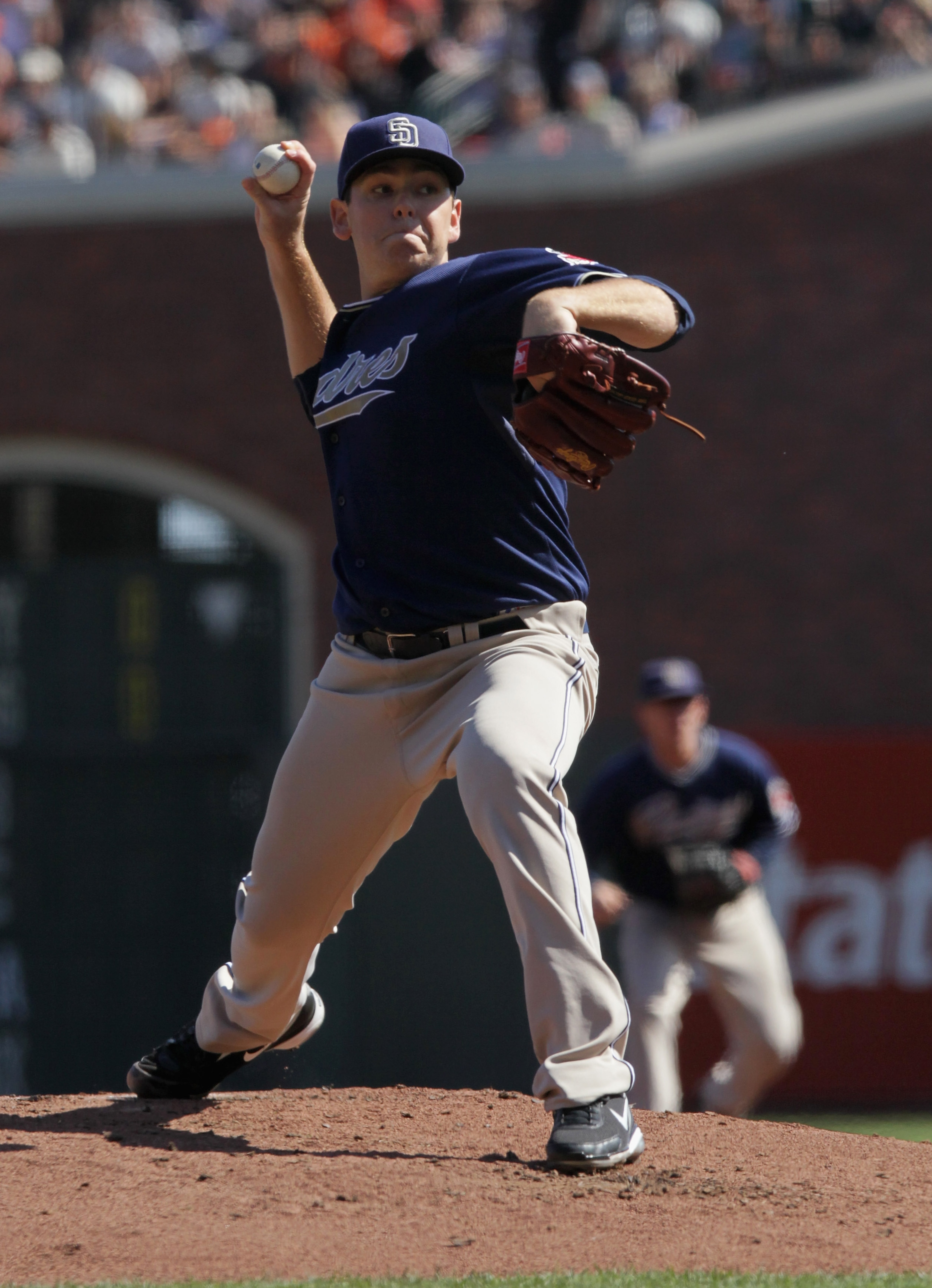 SAN FRANCISCO - OCTOBER 02:  Tim Stauffer #46 of the San Diego Padres pitches during the third inning against the San Francisco Giants at AT&T Park on October 2, 2010 in San Francisco, California.  (Photo by Justin Sullivan/Getty Images)