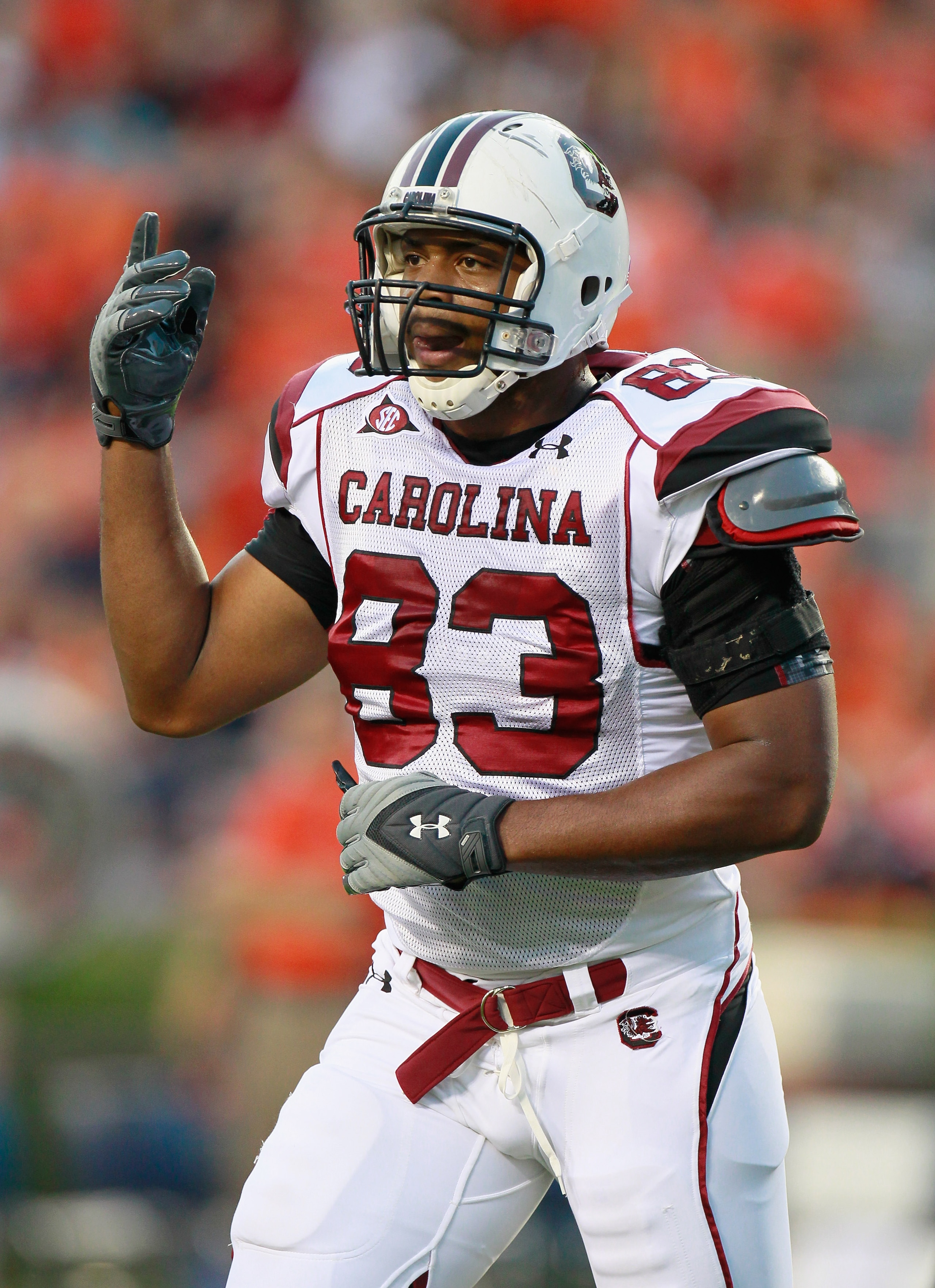 AUBURN, AL - SEPTEMBER 25:  Cliff Matthews #83 of the South Carolina Gamecocks against the Auburn Tigers at Jordan-Hare Stadium on September 25, 2010 in Auburn, Alabama.  (Photo by Kevin C. Cox/Getty Images)