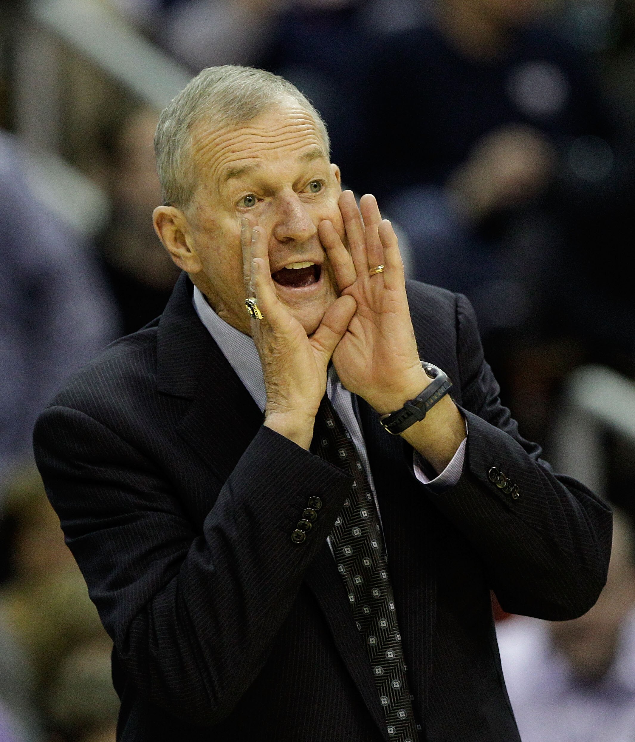 WASHINGTON - MARCH 19:  Head coach Jim Calhoun of the Connecticut Huskies gives instructions during their game against the Cincinnati Bearcats during the third round of the 2011 NCAA men's basketball tournament at Verizon Center on March 19, 2011 in Washi