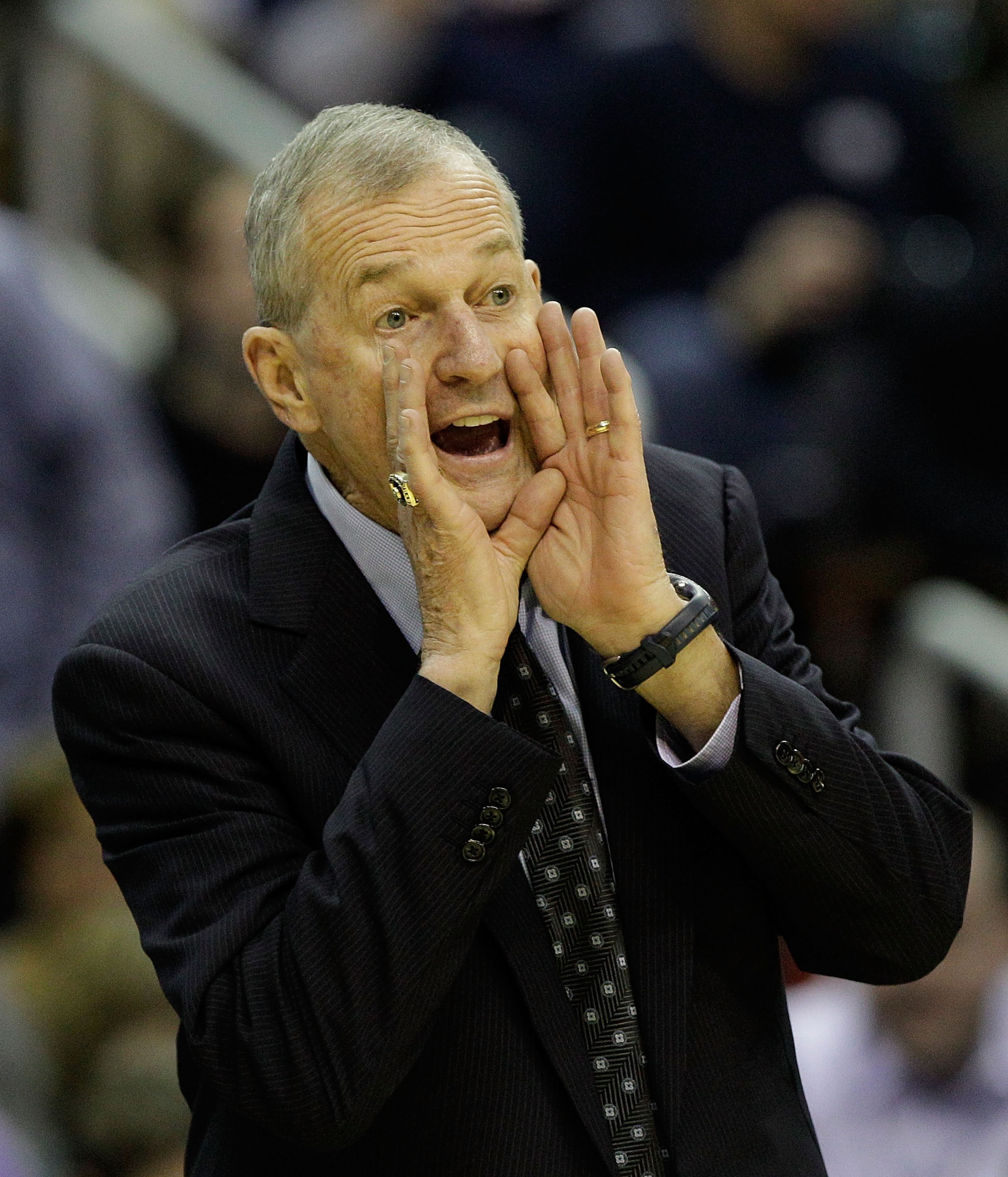 WASHINGTON - MARCH 19:  Head coach Jim Calhoun of the Connecticut Huskies gives instructions during their game against the Cincinnati Bearcats during the third round of the 2011 NCAA men's basketball tournament at Verizon Center on March 19, 2011 in Washi