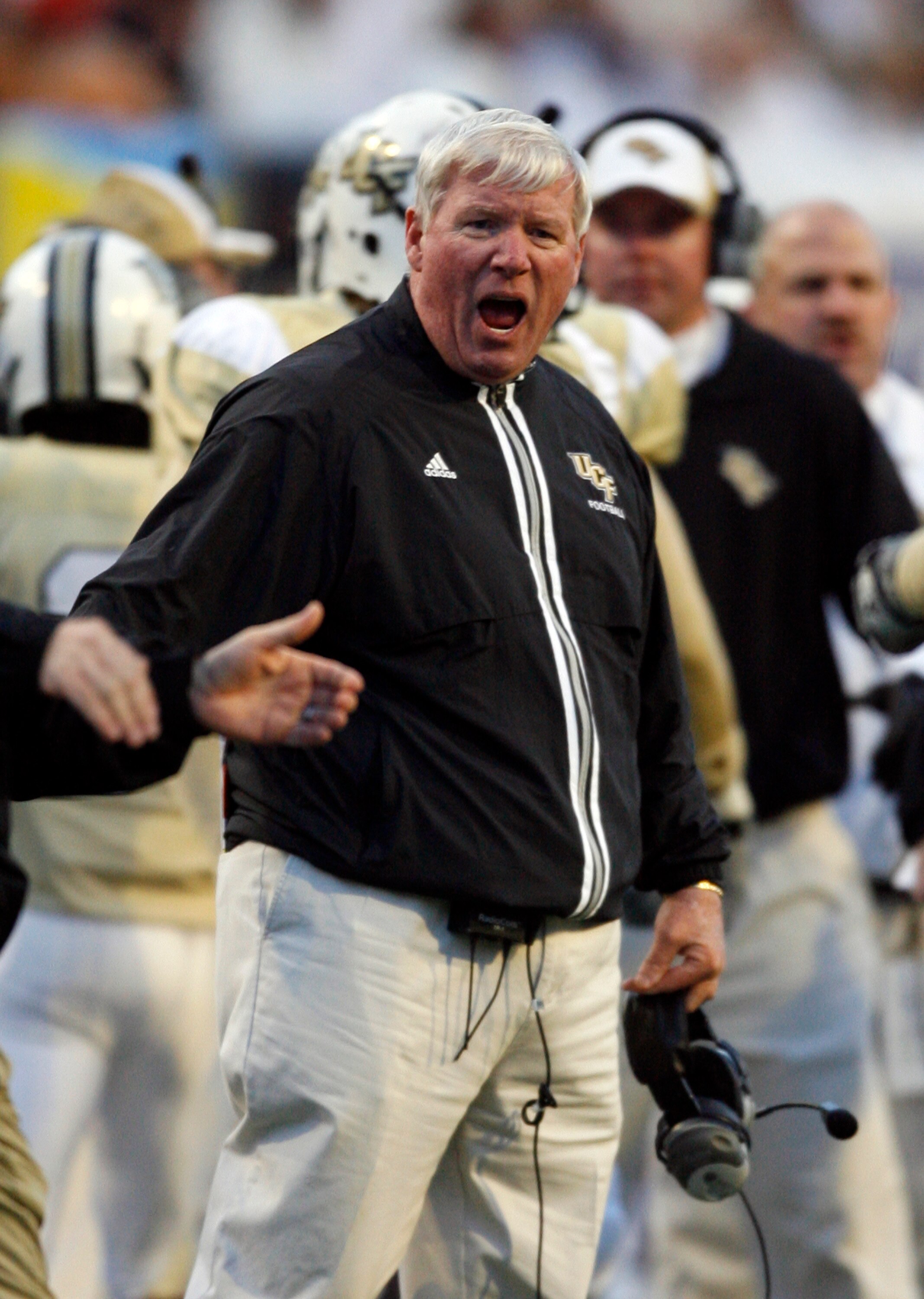 MEMPHIS, TN - DECEMBER 29: George O'Leary, head coach of the UCF Knights reacts after holding the Mississippi State Bulldogs to a field goal during the 49th Annual Autozone Liberty Bowl at Liberty Bowl Memorial Stadium December 29, 2007 in Memphis, Tennes