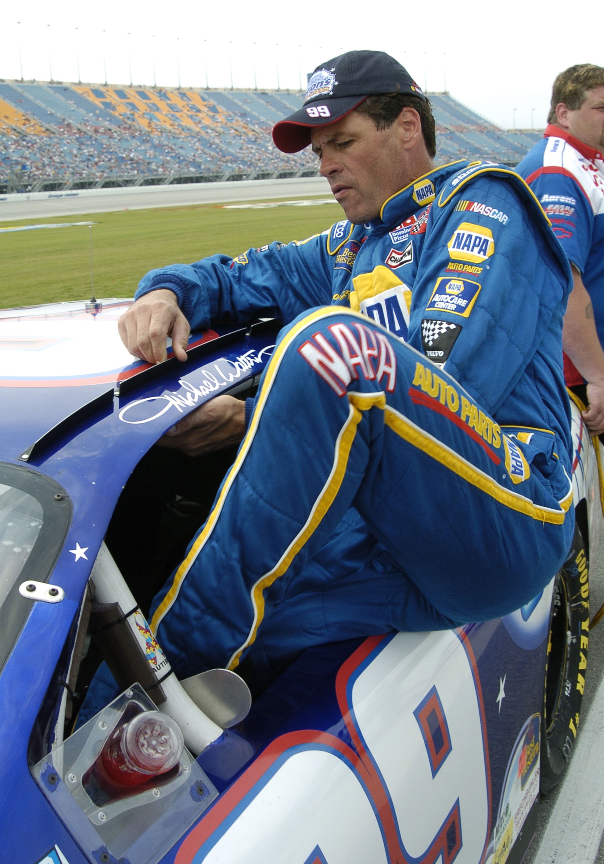 Michael Waltrip competes in qualifying Friday, July 9, 2004 for the NASCAR Busch Series Tropicana Twister 300 at Chicagoland Speedway, Joliet, Illinois. (Photo by A. Messerschmidt/Getty Images)