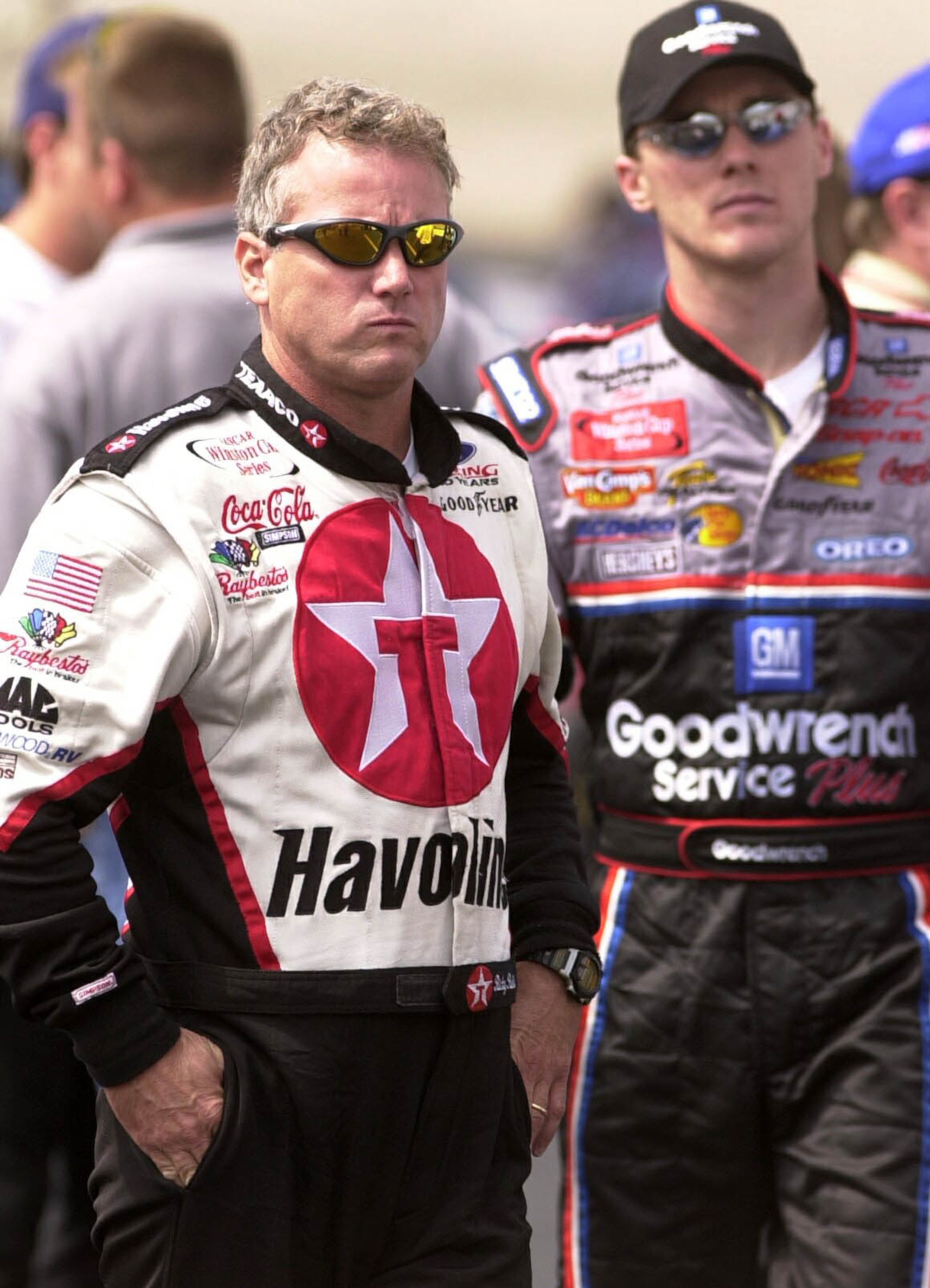24 Aug 2001: Ricky Rudd, left, driver of the #28 Texaco Havoline Ford Taurus walks with RCR driver Kevin Harvick before their qualifying run for the Sharpie 500 at Bristol Motor Speedway in Bristol, Tennessee. Digital Image Mandatory Credit: Tom Copeland/