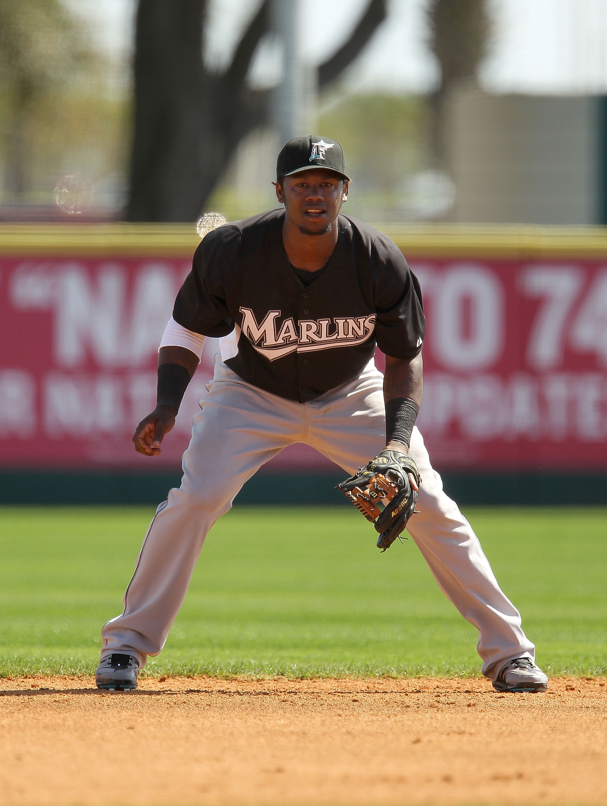 VIERA, FL - MARCH 02:  Hanley Ramirez #2 of the Florida Marlins looks on  during a Spring Training game against the Washington Nationals at Space Coast Stadium on March 2, 2011 in Viera, Florida.  (Photo by Mike Ehrmann/Getty Images)