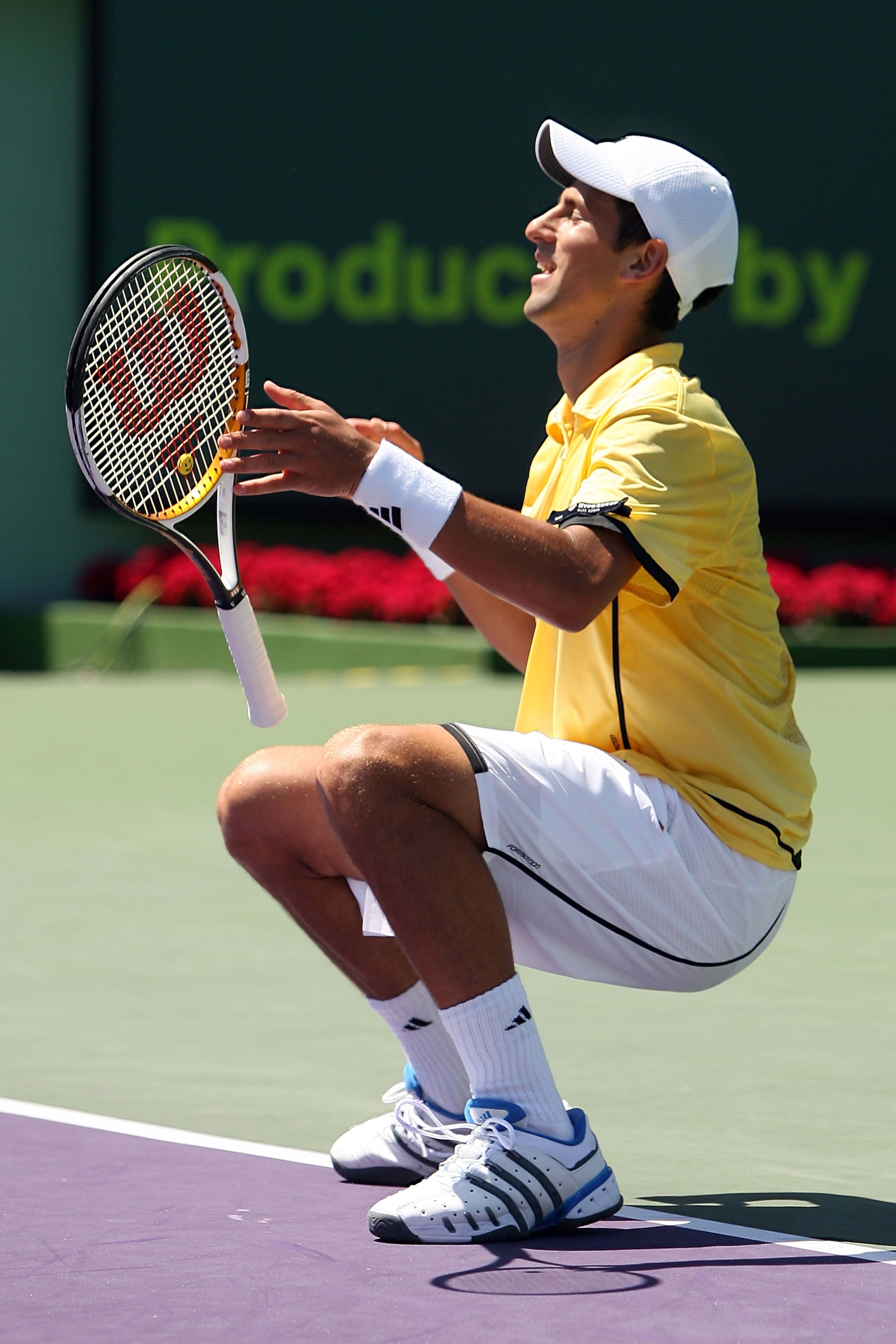MIAMI - APRIL 01:  Novak Djokovic of Serbia celebrates after winning match point and defeating Guillermo Canas of Argentina during the men's final at the 2007 Sony Ericsson Open at the Tennis Center at Crandon Park on April 1, 2007 in Miami, Florida.  (Ph