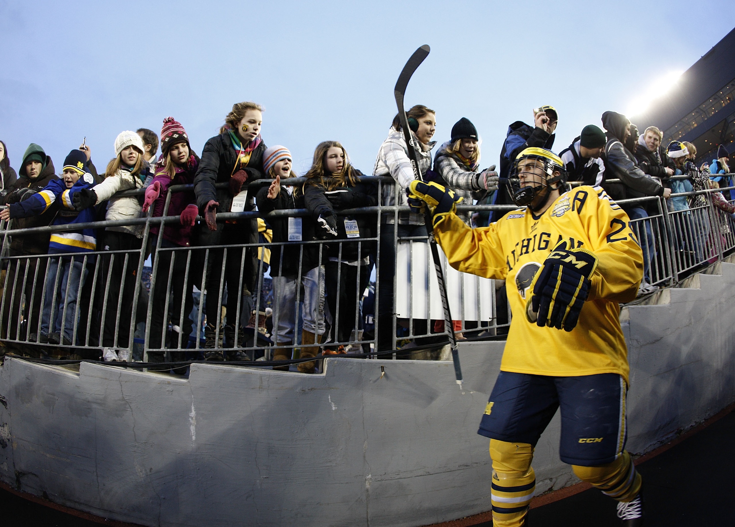 ANN ARBOR, MI - DECEMBER 11:  Louie Caporusso #29 of the Michigan Wolverines enters the stadium for the third period while playing the Michigan State Spartans at Michigan Stadium on December 11, 2010 in Ann Arbor, Michigan.  (Photo by Gregory Shamus/Getty