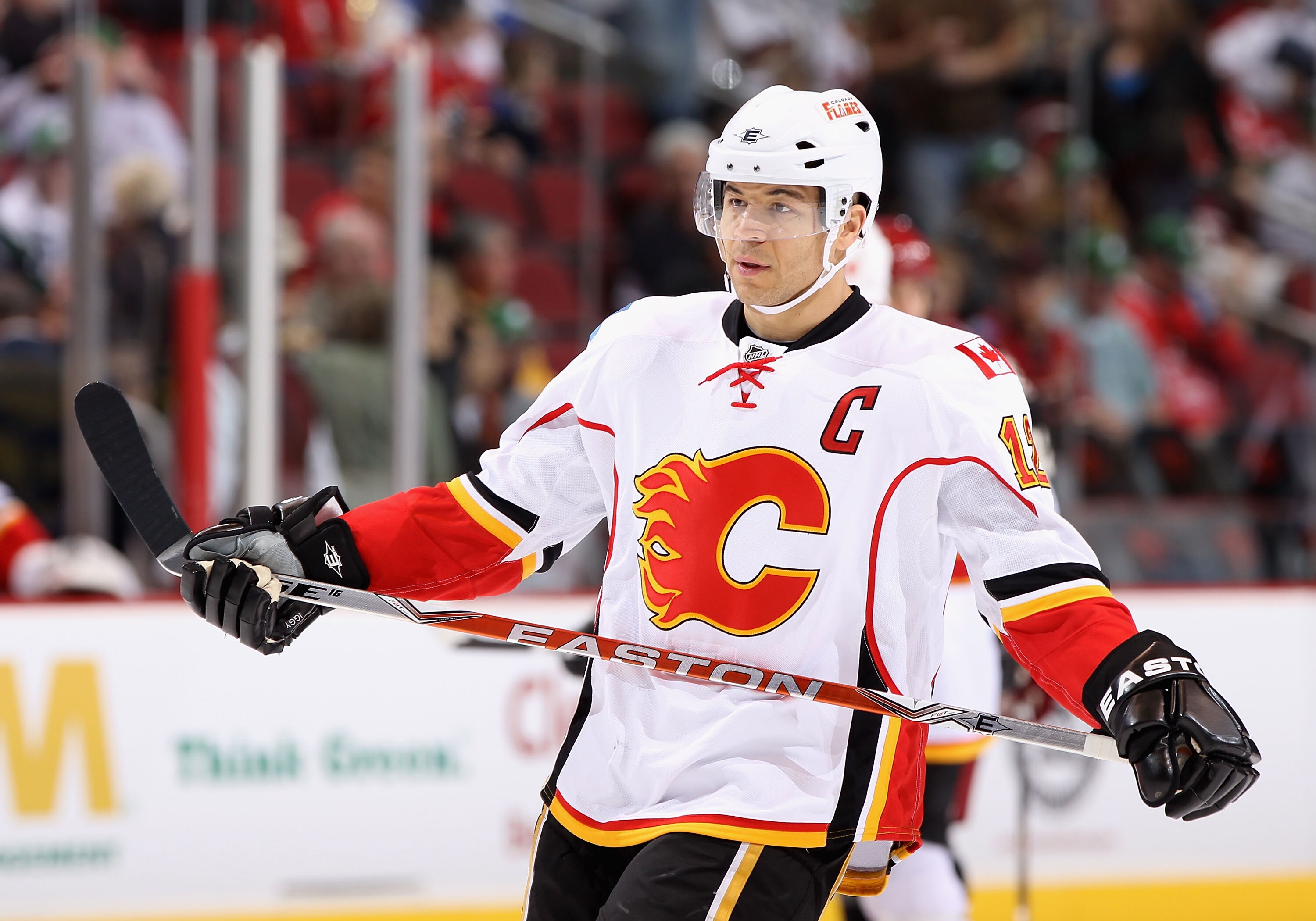 GLENDALE, AZ - MARCH 10:  Jarome Iginla #12 of the Calgary Flames in action during the NHL game against the Phoenix Coyotes at Jobing.com Arena on March 10, 2011 in Glendale, Arizona.  The Coyotes defeated the Flames 3-0.  (Photo by Christian Petersen/Get