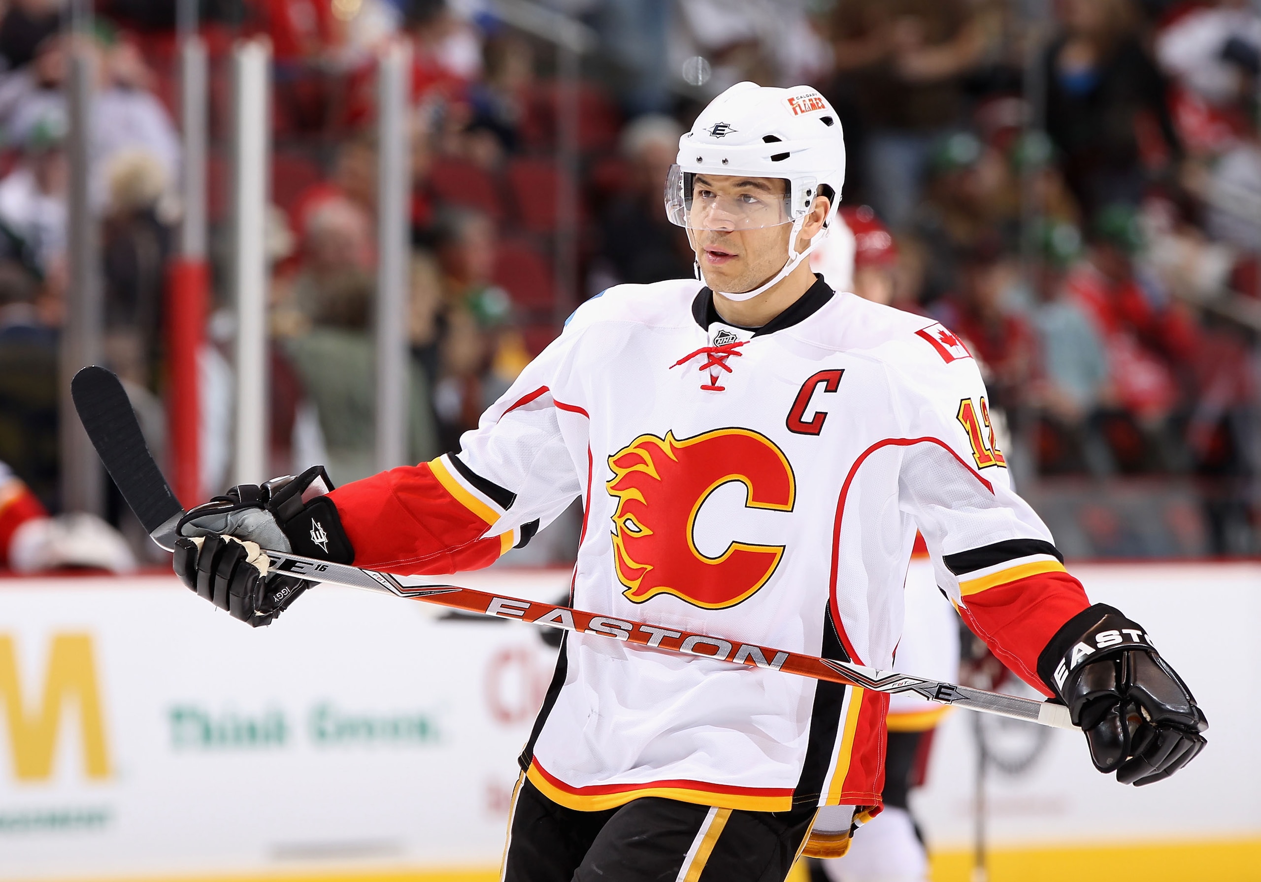 GLENDALE, AZ - MARCH 10:  Jarome Iginla #12 of the Calgary Flames in action during the NHL game against the Phoenix Coyotes at Jobing.com Arena on March 10, 2011 in Glendale, Arizona.  The Coyotes defeated the Flames 3-0.  (Photo by Christian Petersen/Get