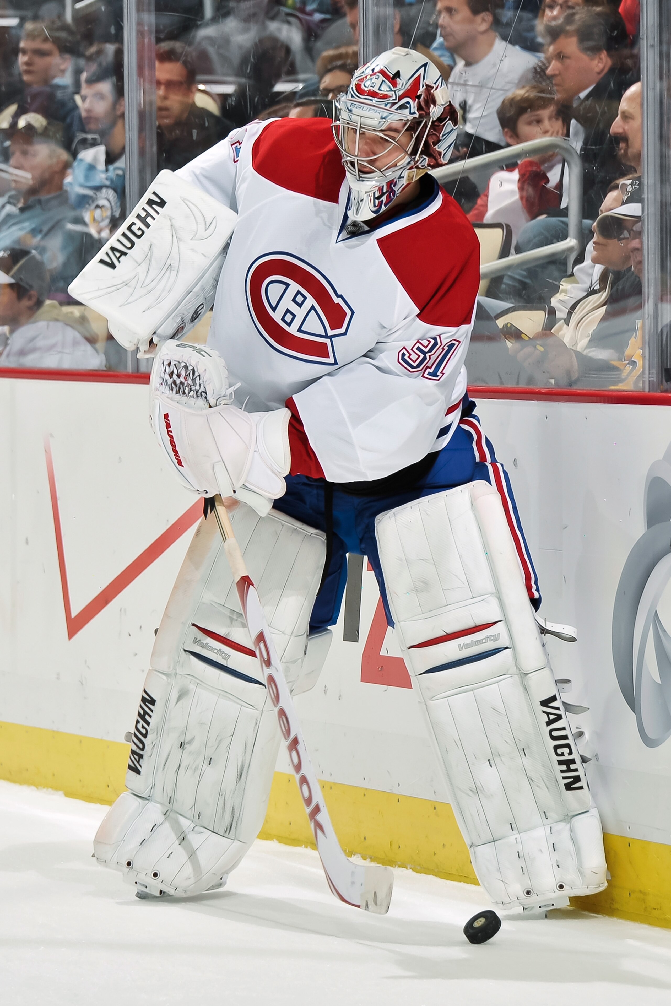 PITTSBURGH, PA - MARCH 12:  Goaltender Carey Price #31 of the Montreal Canadiens plays the puck against the Pittsburgh Penguins on March 12, 2011 at CONSOL Energy Center in Pittsburgh, Pennsylvania.  (Photo by Jamie Sabau/Getty Images)