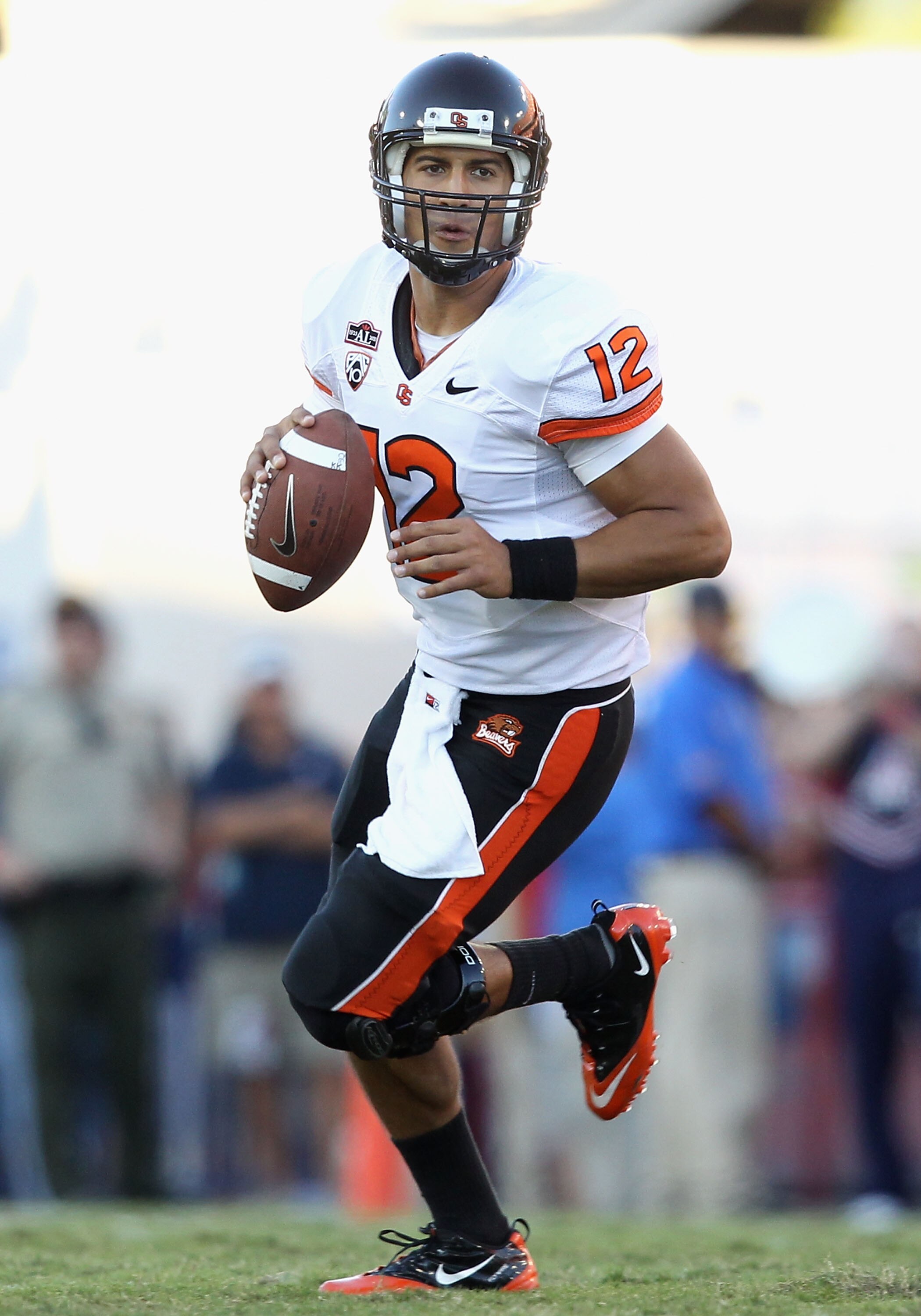 TUCSON, AZ - OCTOBER 09:  Quarterback Ryan Katz #12 of the Oregon State Beavers drops back to pass during the college football game against the Arizona Wildcats at Arizona Stadium on October 9, 2010 in Tucson, Arizona.  The Beavers defeated the Wildcats 2