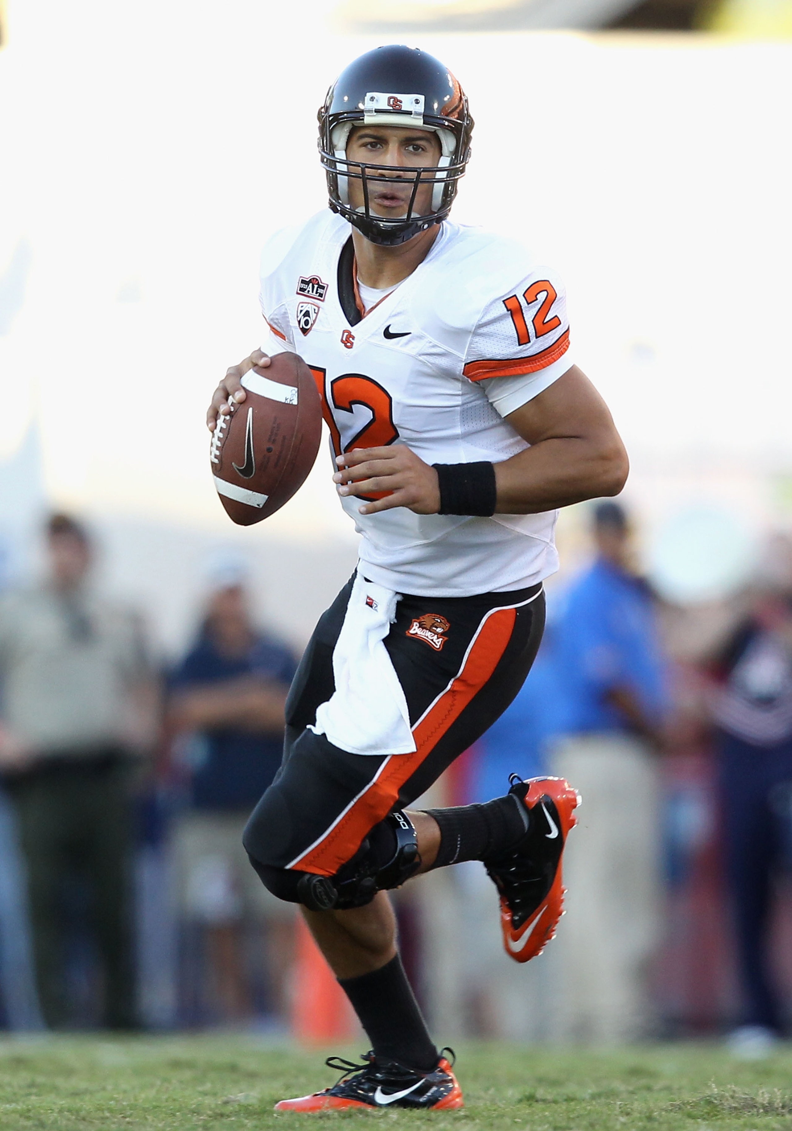 TUCSON, AZ - OCTOBER 09:  Quarterback Ryan Katz #12 of the Oregon State Beavers drops back to pass during the college football game against the Arizona Wildcats at Arizona Stadium on October 9, 2010 in Tucson, Arizona.  The Beavers defeated the Wildcats 2