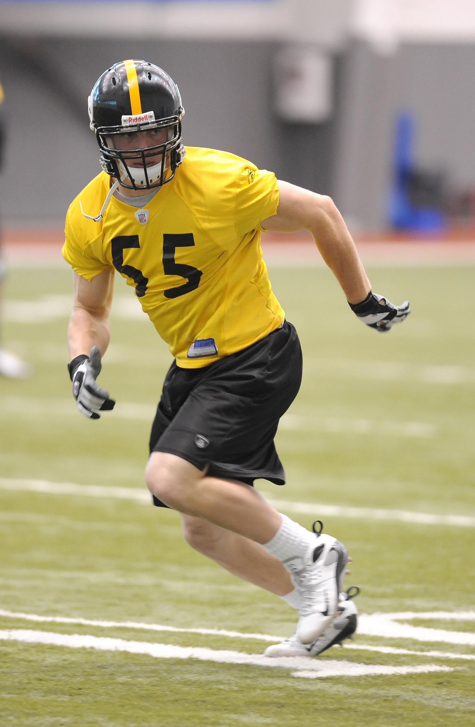PITTSBURGH - MAY 03:  Sixth round draft pick Mike Humpal #55 of the Pittsburgh Steelers runs during defensive drills during a rookie training camp at the Pittsburgh Steelers Training and Administrative Complex May 3, 2008 in Pittsburgh, Pennsylvania.  (Ph