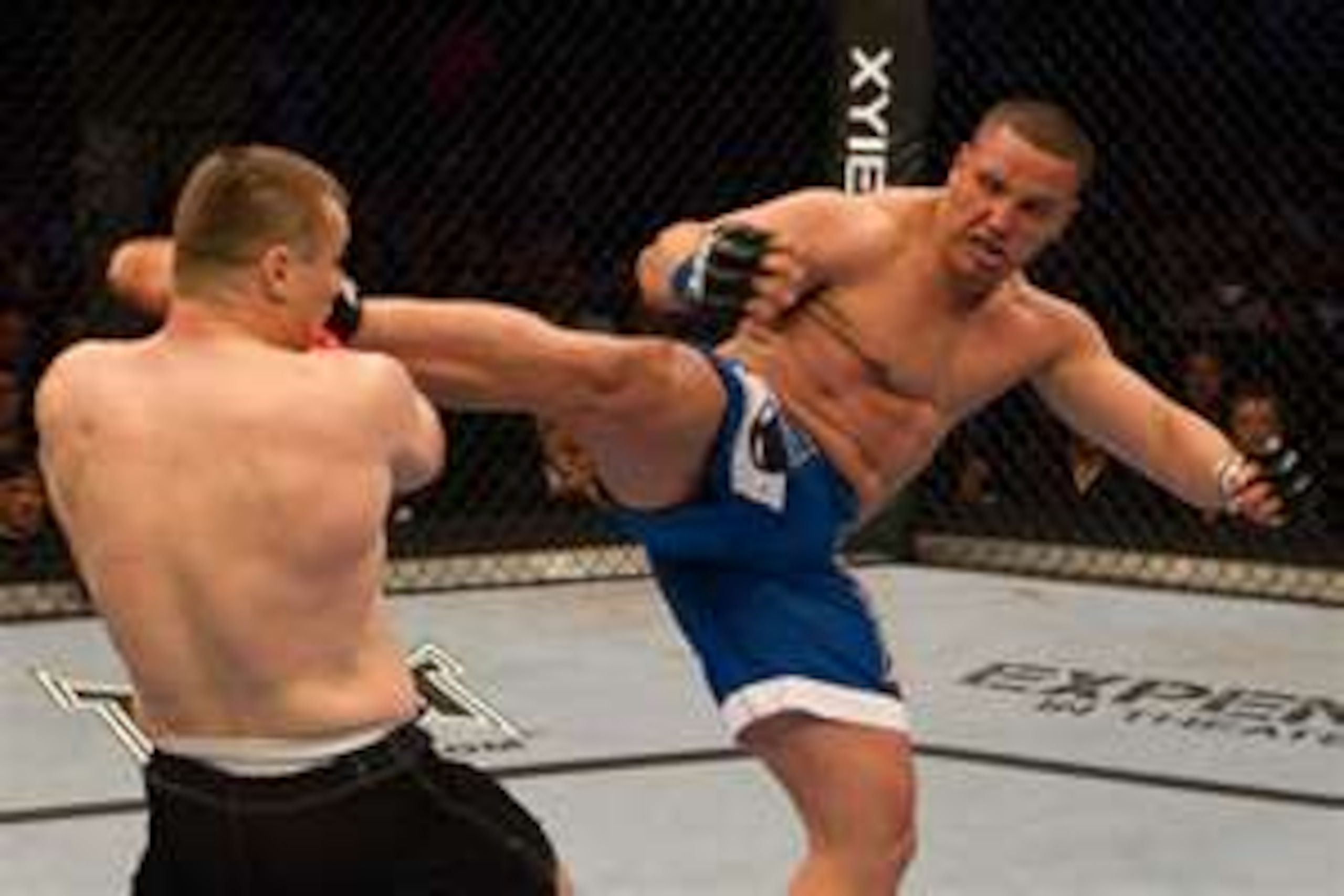 Pat Barry delivering a vicious head kick to Mirko Cro Cop