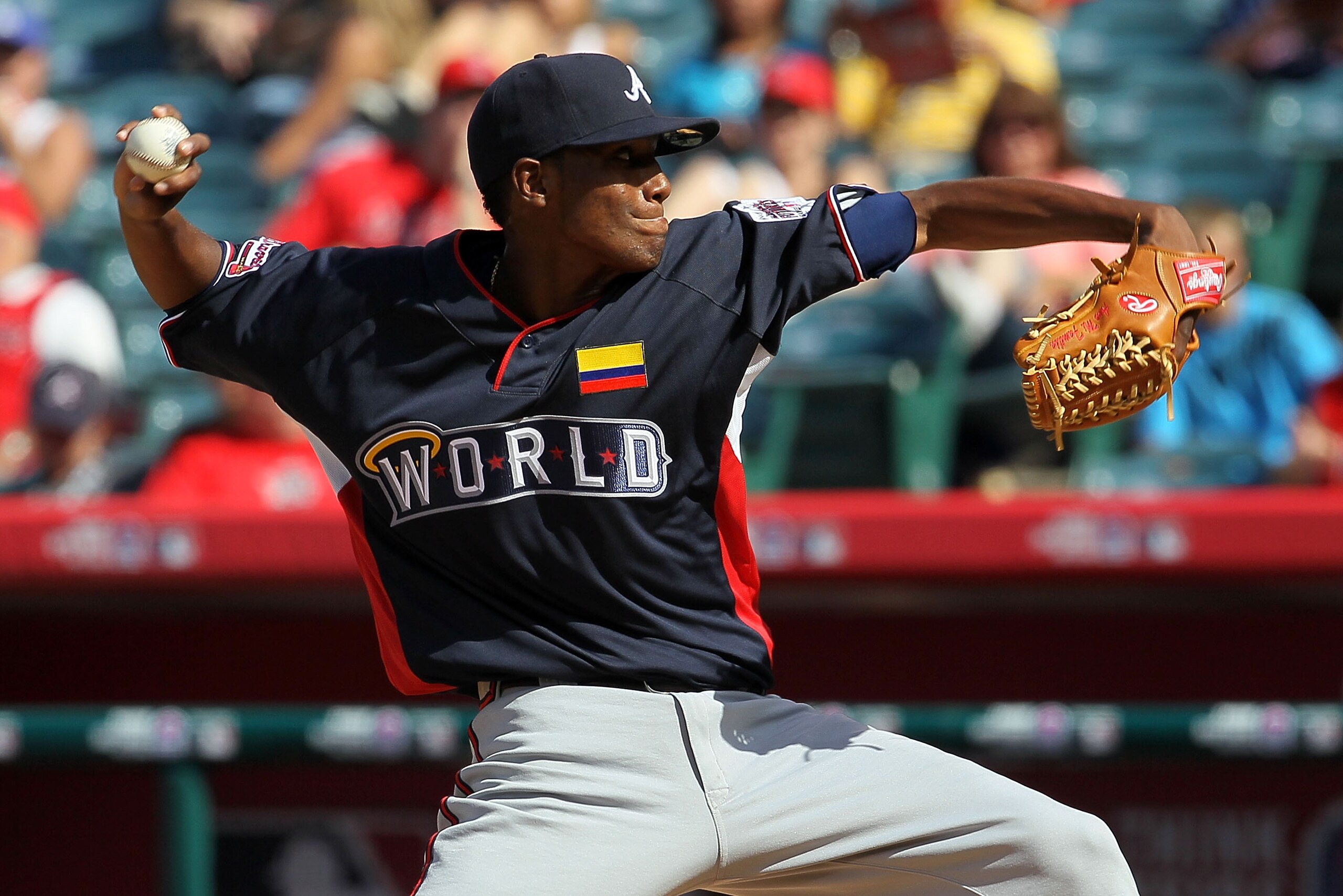 ANAHEIM, CA - JULY 11:  World Futures All-Star Julio Tehaeran #39 of the Atlanta Braves throws a pitch during the 2010 XM All-Star Futures Game at Angel Stadium of Anaheim on July 11, 2010 in Anaheim, California.  (Photo by Stephen Dunn/Getty Images)