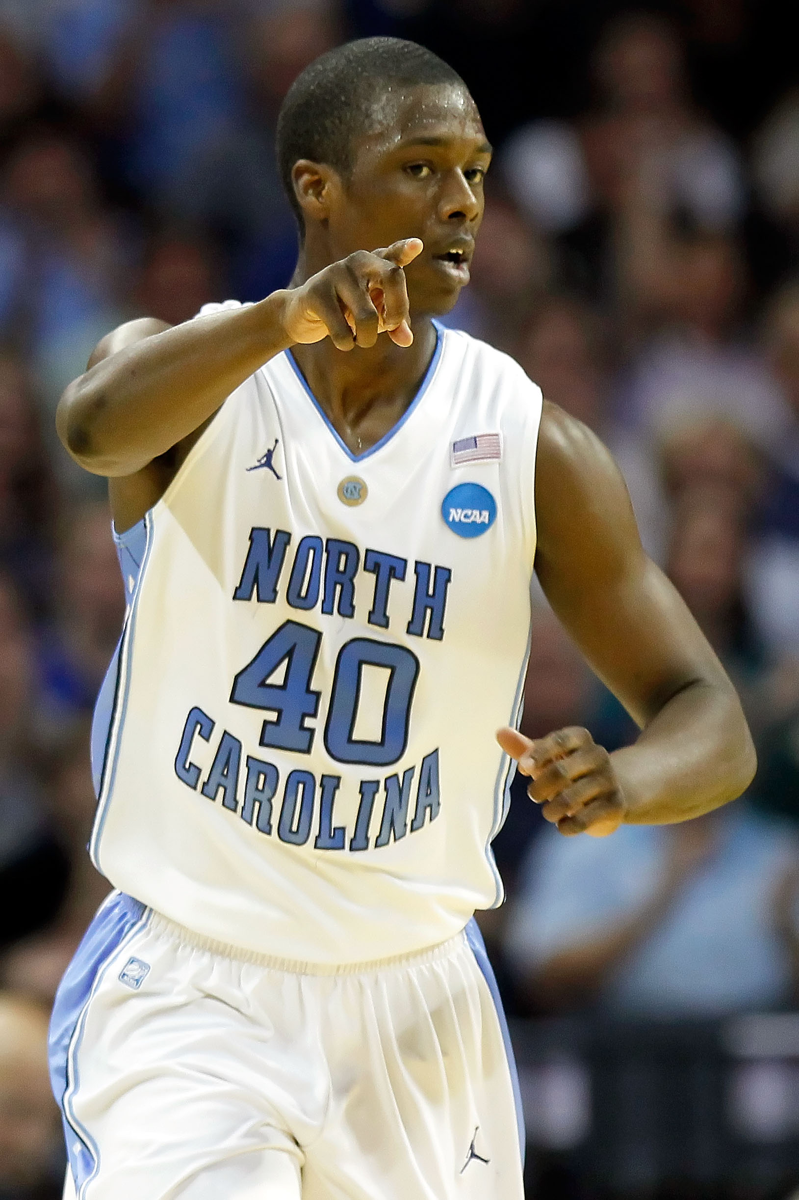CHARLOTTE, NC - MARCH 20:  Harrison Barnes #40 of the North Carolina Tar Heels reacts in the first half while taking on the Washington Huskies during the third round of the 2011 NCAA men's basketball tournament at Time Warner Cable Arena on March 20, 2011