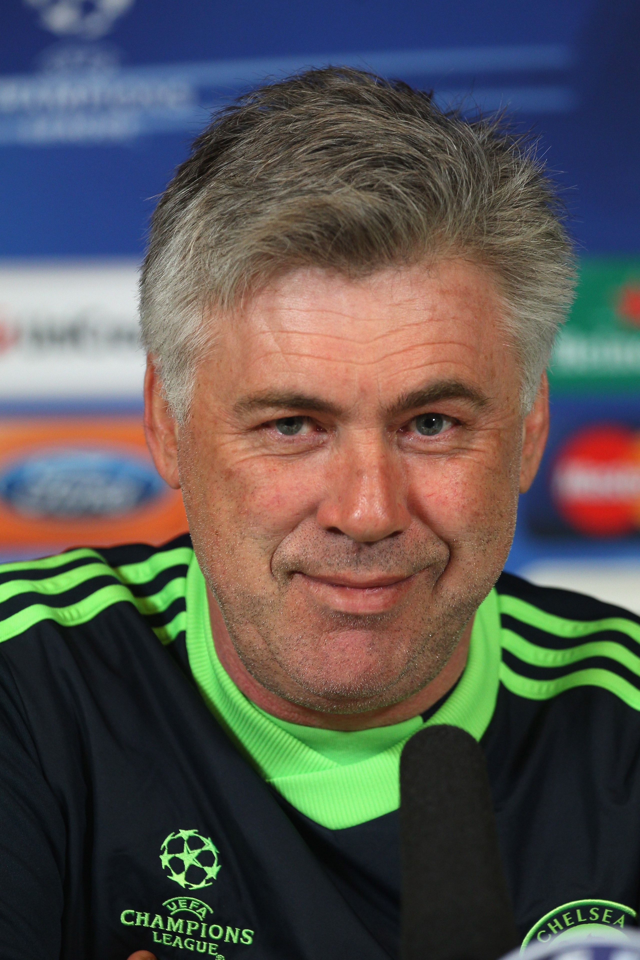 COBHAM, ENGLAND - MARCH 15:  Carlo Ancelotti of Chelsea talks to the media during a press conference prior to the UEFA Champions League round of 16 second leg match between Chelsea and FC Copenhagen on March 15, 2011 in Cobham, England.  (Photo by Clive R