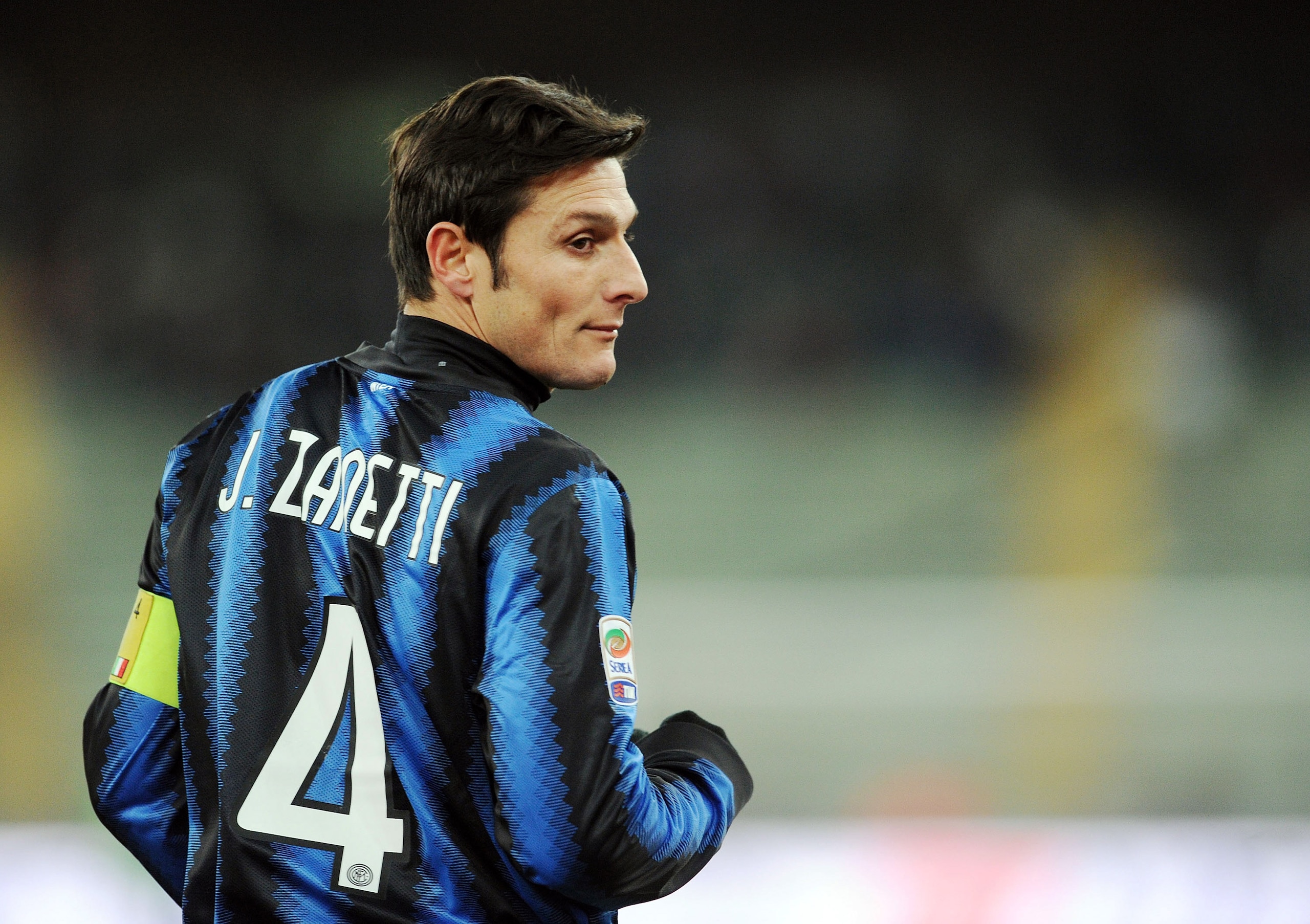 BARI, ITALY - FEBRUARY 03: Javier Zanetti of Inter in action during the Serie A match between AS Bari and FC Intenazionale Milano at Stadio San Nicola on February 3, 2011 in Bari, Italy. (Photo by Giuseppe Bellini/Getty Images) BARI, ITALY - FEBRUARY 03: Javier Zanetti of Inter in action during the Serie A match between AS Bari and FC Intenazionale Milano at Stadio San Nicola on February 3, 2011 in Bari, Italy. (Photo by Giuseppe Bellini/Getty Images)