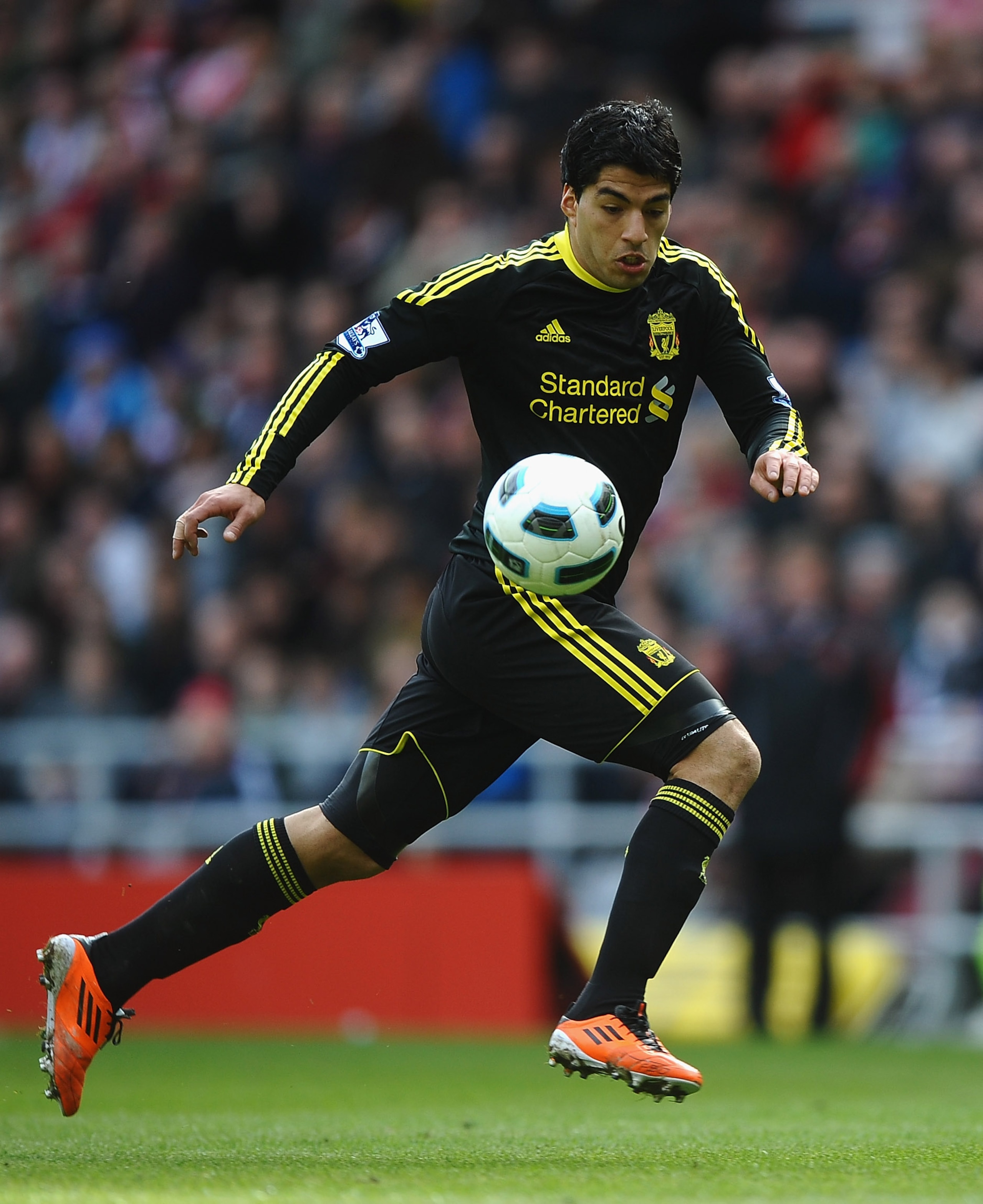 SUNDERLAND, ENGLAND - MARCH 20: Luis Suarez of Liverpool in action during the Barclays Premier League match between Sunderland and Liverpool at the Stadium of Light on March 20, 2011 in Sunderland, England.  (Photo by Laurence Griffiths/Getty Images)