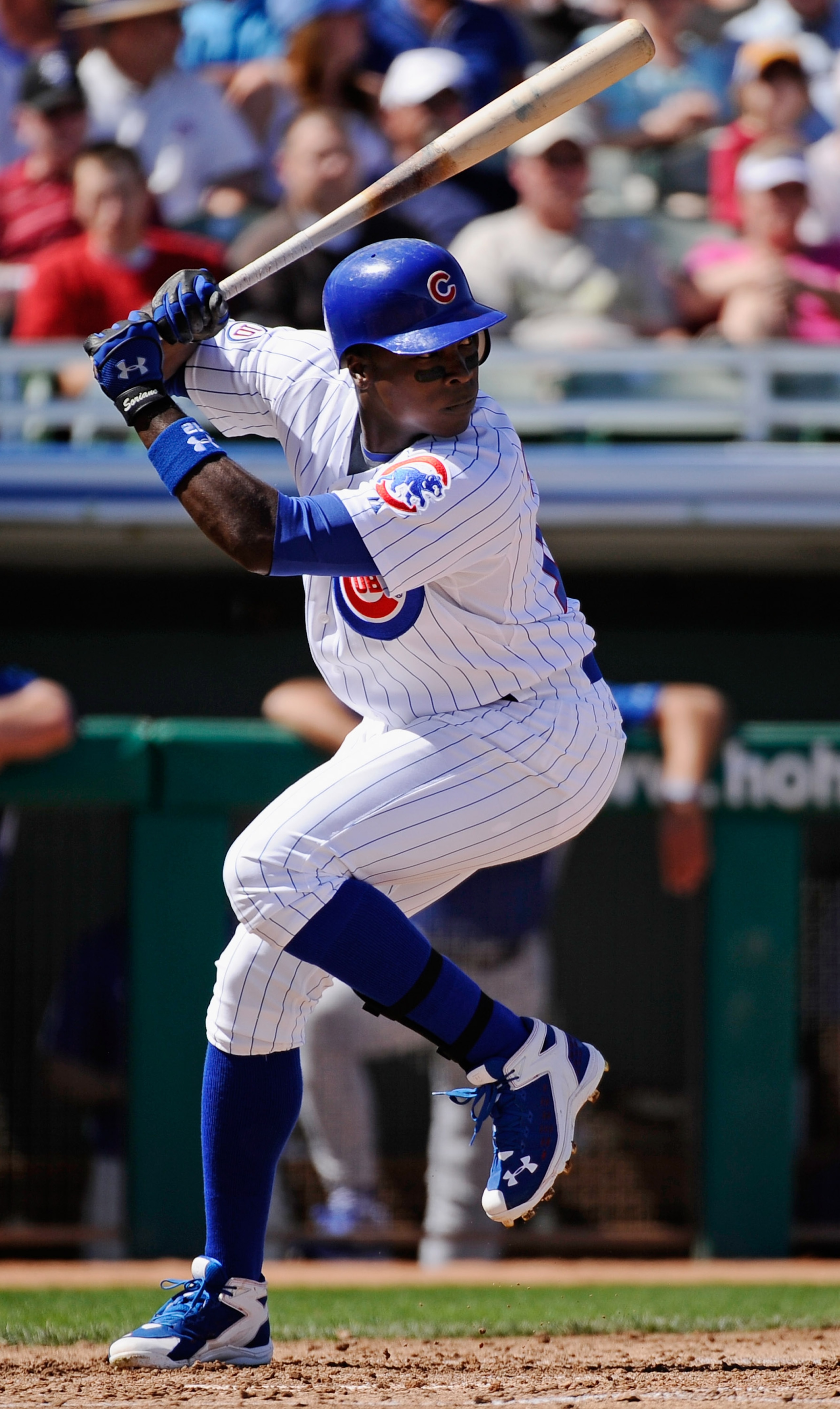 MESA, AZ - MARCH 09:  Alfonso Soriano #12 of the Chicago Cubs swings at a pitch against the Kansas City Royals during the spring training baseball game at HoHoKam Stadium on March 9, 2011 in Mesa, Arizona.  (Photo by Kevork Djansezian/Getty Images)