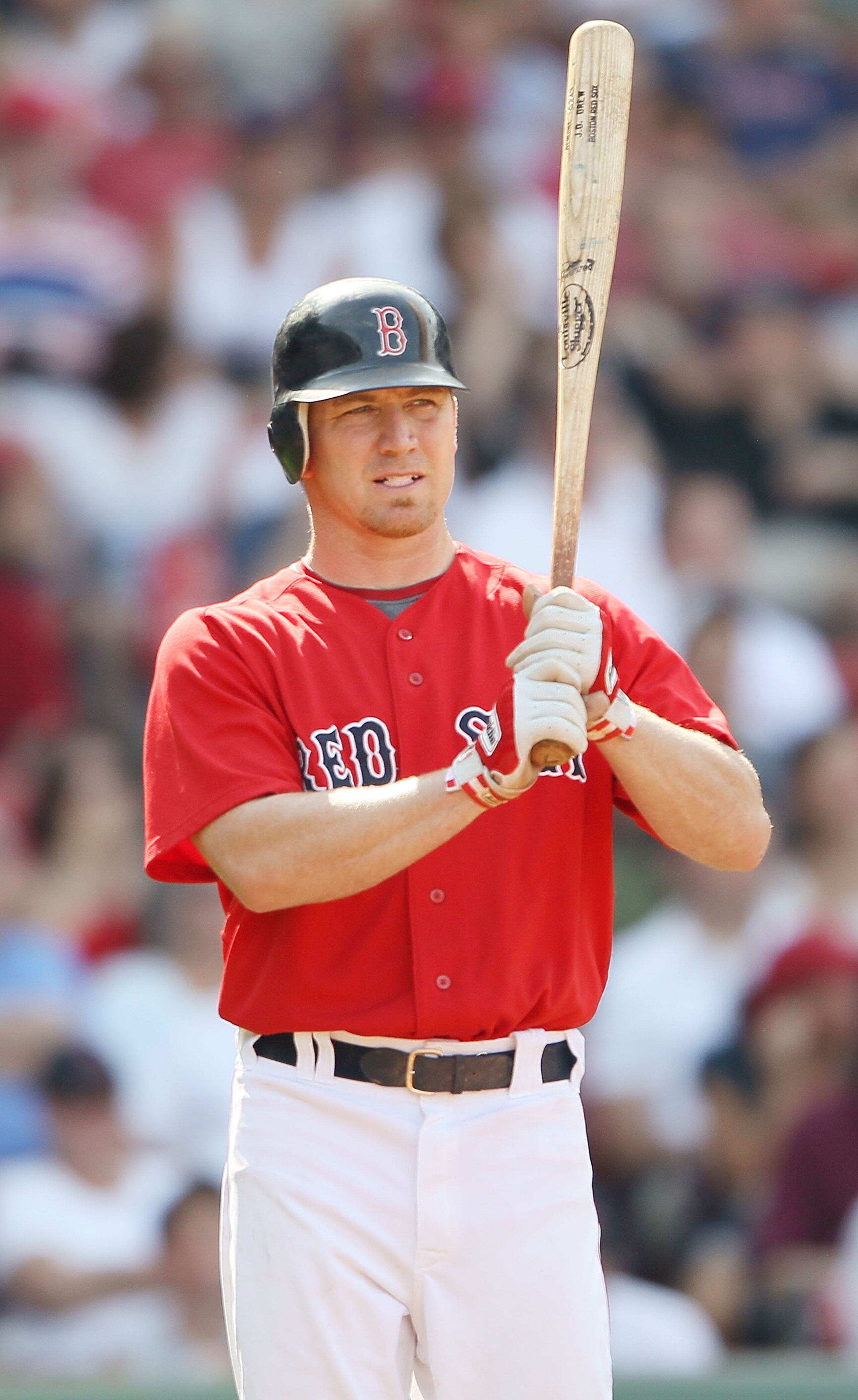 BOSTON - JULY 04:  J.D. Drew #7 of the Boston Red Sox waits on deck against the Baltimore Orioles on July 4, 2010 at Fenway Park in Boston, Massachusetts. The Orioles defeated the Red Sox 6-1.  (Photo by Elsa/Getty Images)
