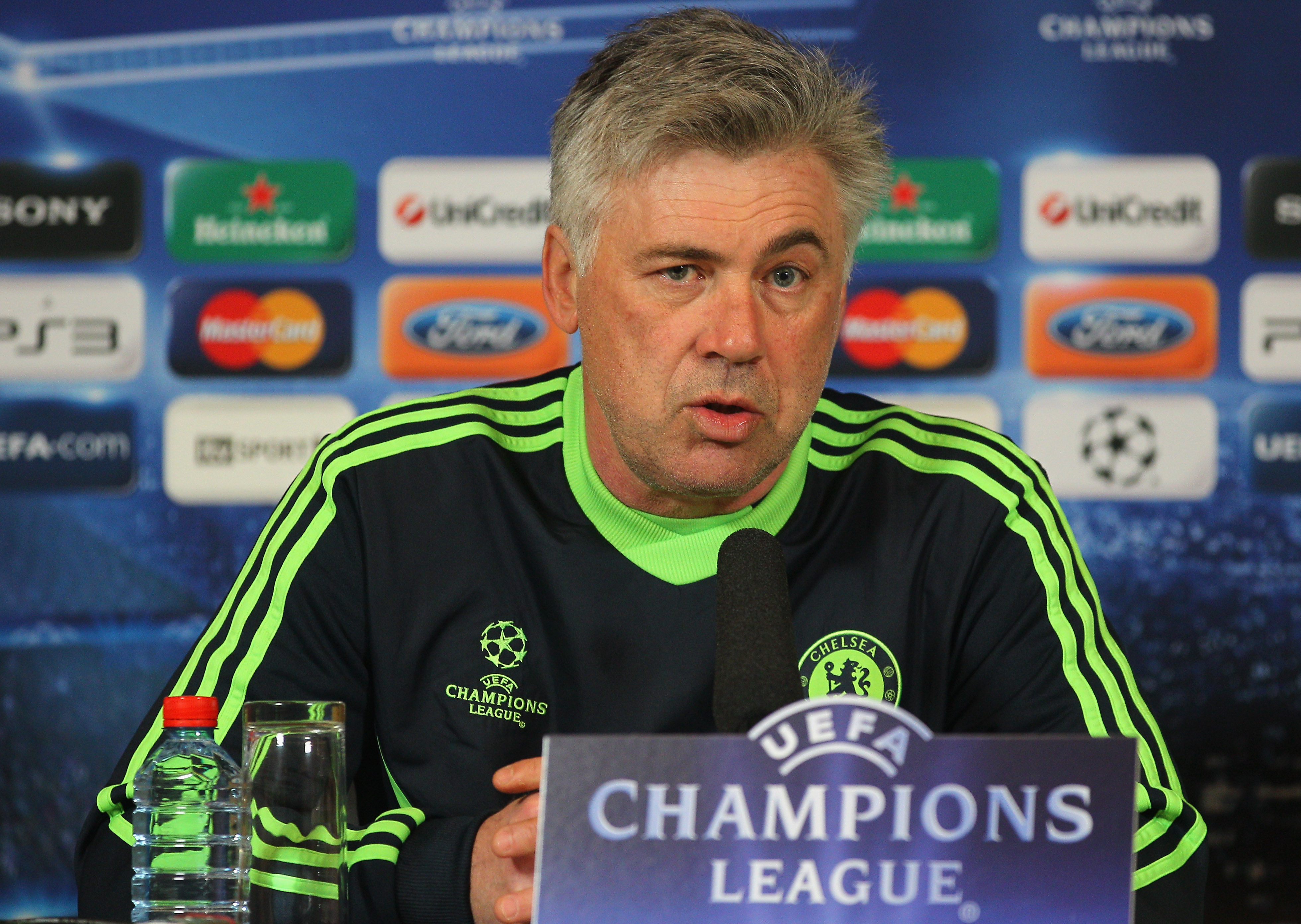 COBHAM, ENGLAND - MARCH 15:  Carlo Ancelotti of Chelsea talks to the media during a press conference prior to the UEFA Champions League round of 16 second leg match between Chelsea and FC Copenhagen on March 15, 2011 in Cobham, England.  (Photo by Clive R