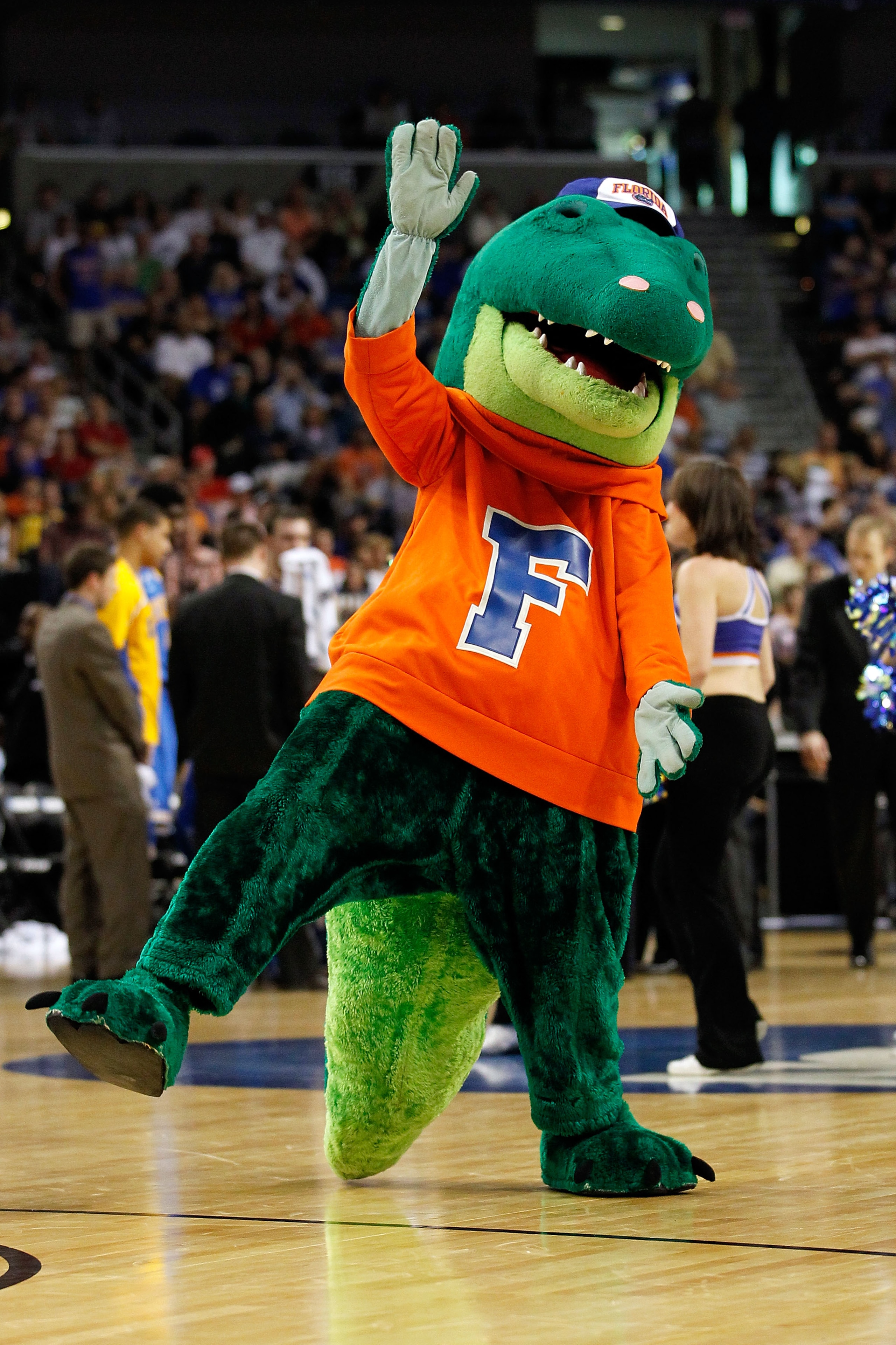 TAMPA, FL - MARCH 19:  Albert the mascot from the Florida Gators performs against the UCLA Bruins during the third round of the 2011 NCAA men's basketball tournament at St. Pete Times Forum on March 19, 2011 in Tampa, Florida.  (Photo by J. Meric/Getty Im
