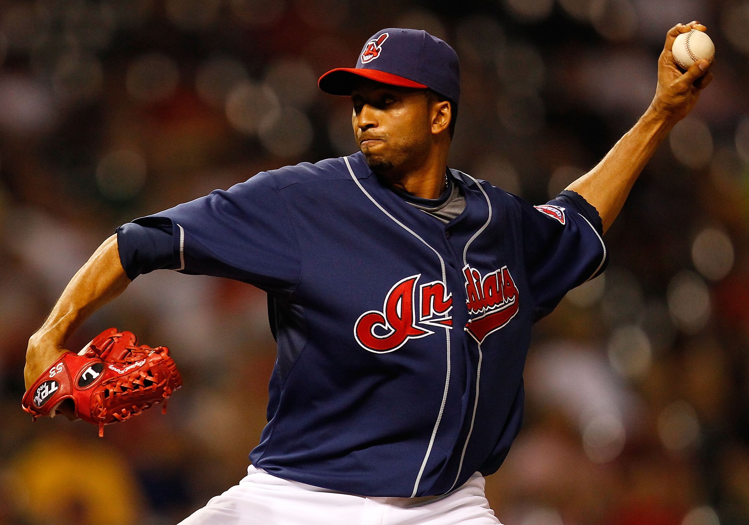 CLEVELAND - JUNE 15:  Rafael Perez #53 of the Cleveland Indians pitches against the New York Mets during the game on June 15, 2010 at Progressive Field in Cleveland, Ohio.  (Photo by Jared Wickerham/Getty Images)