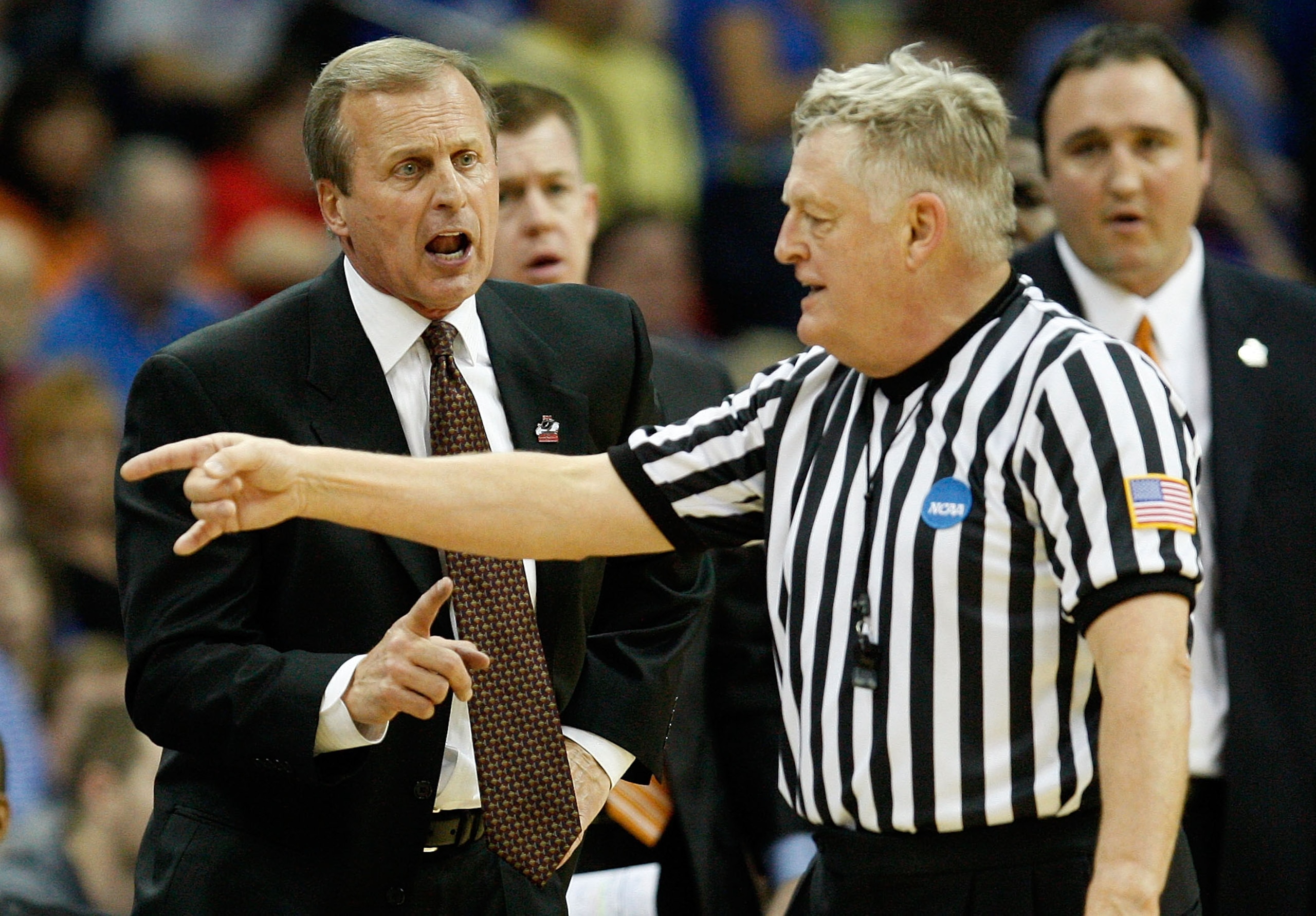 TULSA, OK - MARCH 20:  Head coach Rick Barnes of the Texas Longhorns yells at referee Jim Burr during the third round game against the Arizona Wildcats in the 2011 NCAA men's basketball tournament at BOK Center on March 20, 2011 in Tulsa, Oklahoma.  (Phot