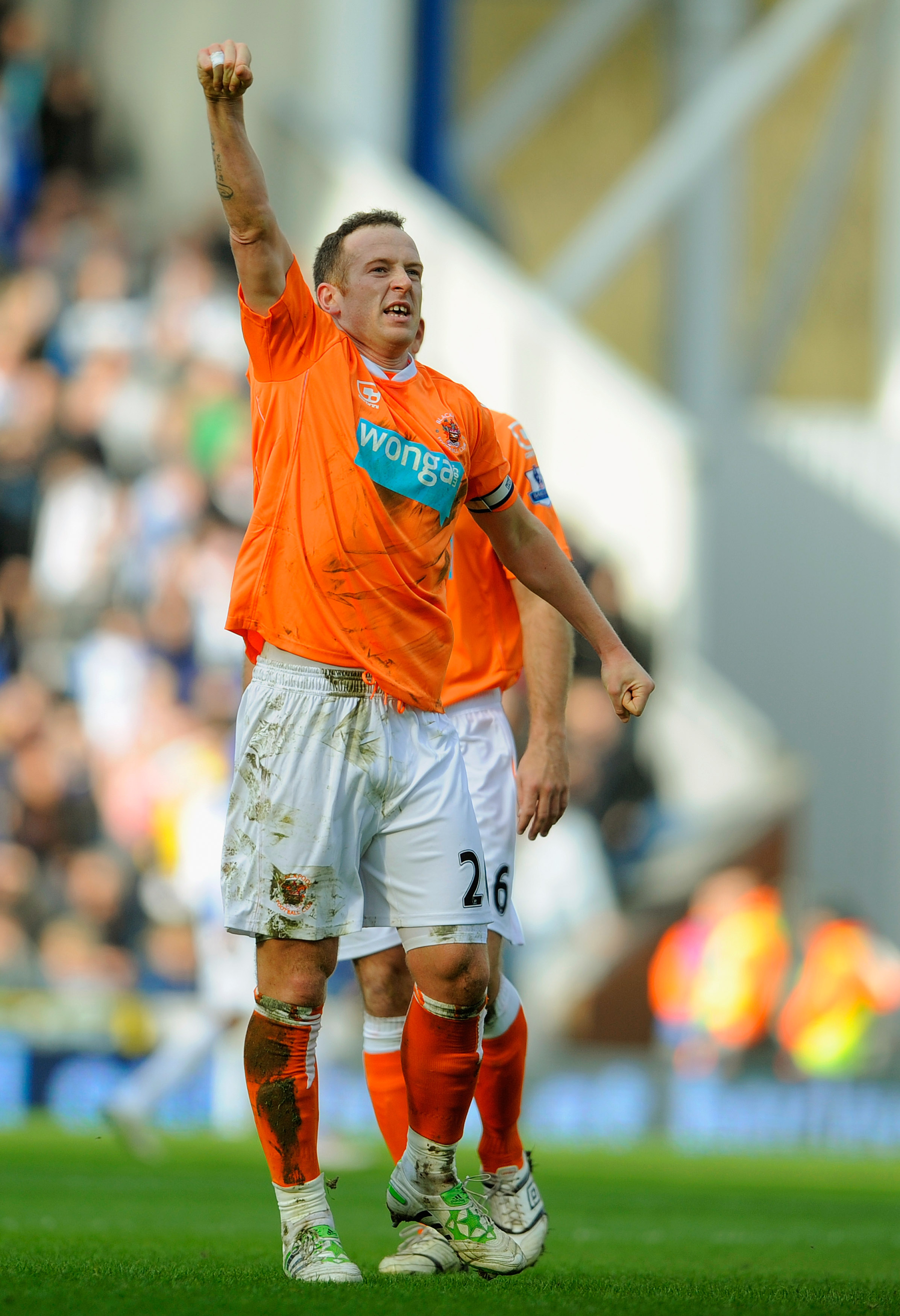 BLACKBURN, ENGLAND - MARCH 19:  Charlie Adam of Blackpool celebrates scoring to make it 1-0 during the Barclays Premier League match between Blackburn Rovers and Blackpool at Ewood Park on March 19, 2011 in Blackburn, England.  (Photo by Michael Regan/Get