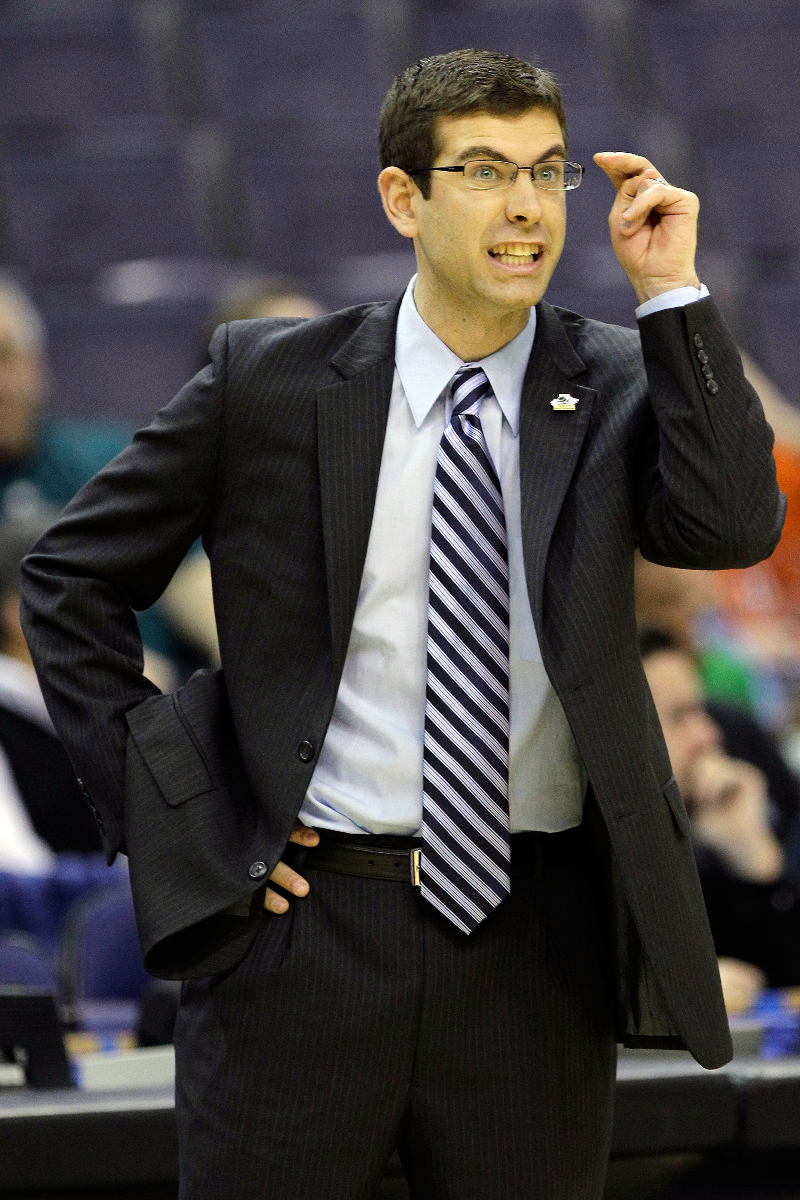 WASHINGTON - MARCH 17:  Head coach Brad Stevens of the Butler Bulldogs give instructions against the Old Dominion Monarchs during the second round of the 2011 NCAA men's basketball tournament at the Verizon Center on March 17, 2011 in Washington, DC.  (Ph