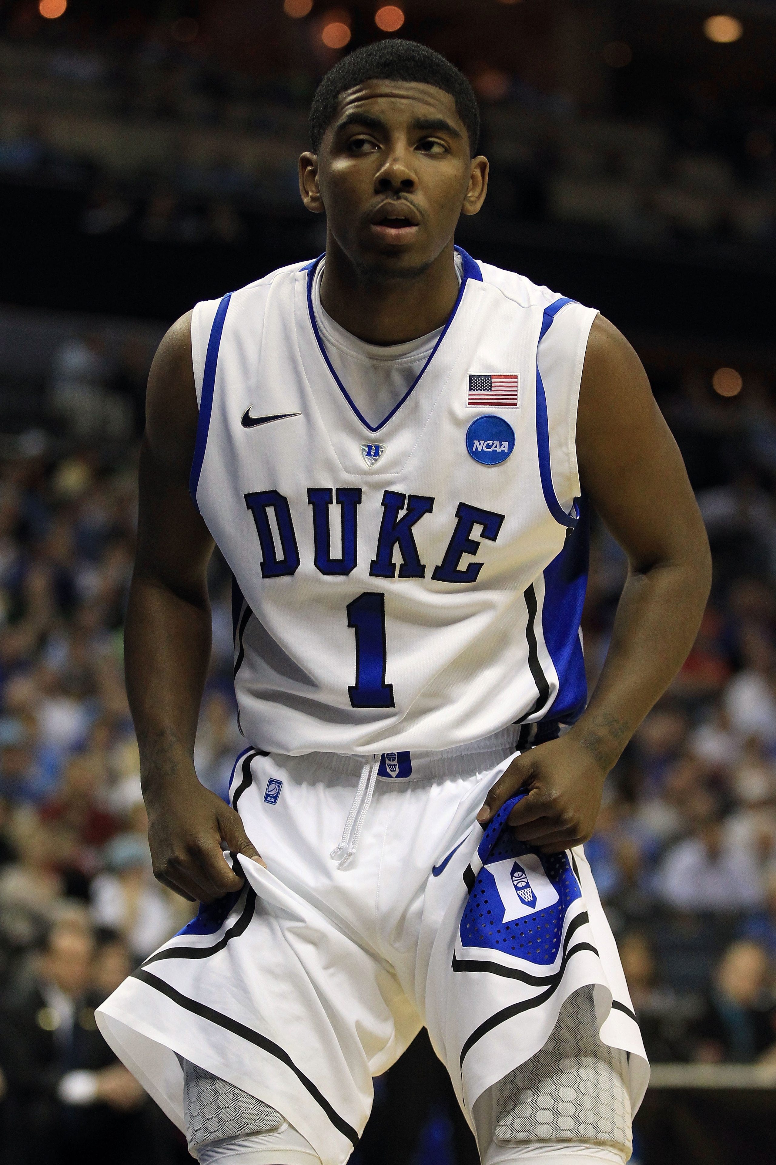 CHARLOTTE, NC - MARCH 20:  Kyrie Irving #1 of the Duke Blue Devils looks on while taking on the Michigan Wolverines during the third round of the 2011 NCAA men's basketball tournament at Time Warner Cable Arena on March 20, 2011 in Charlotte, North Caroli