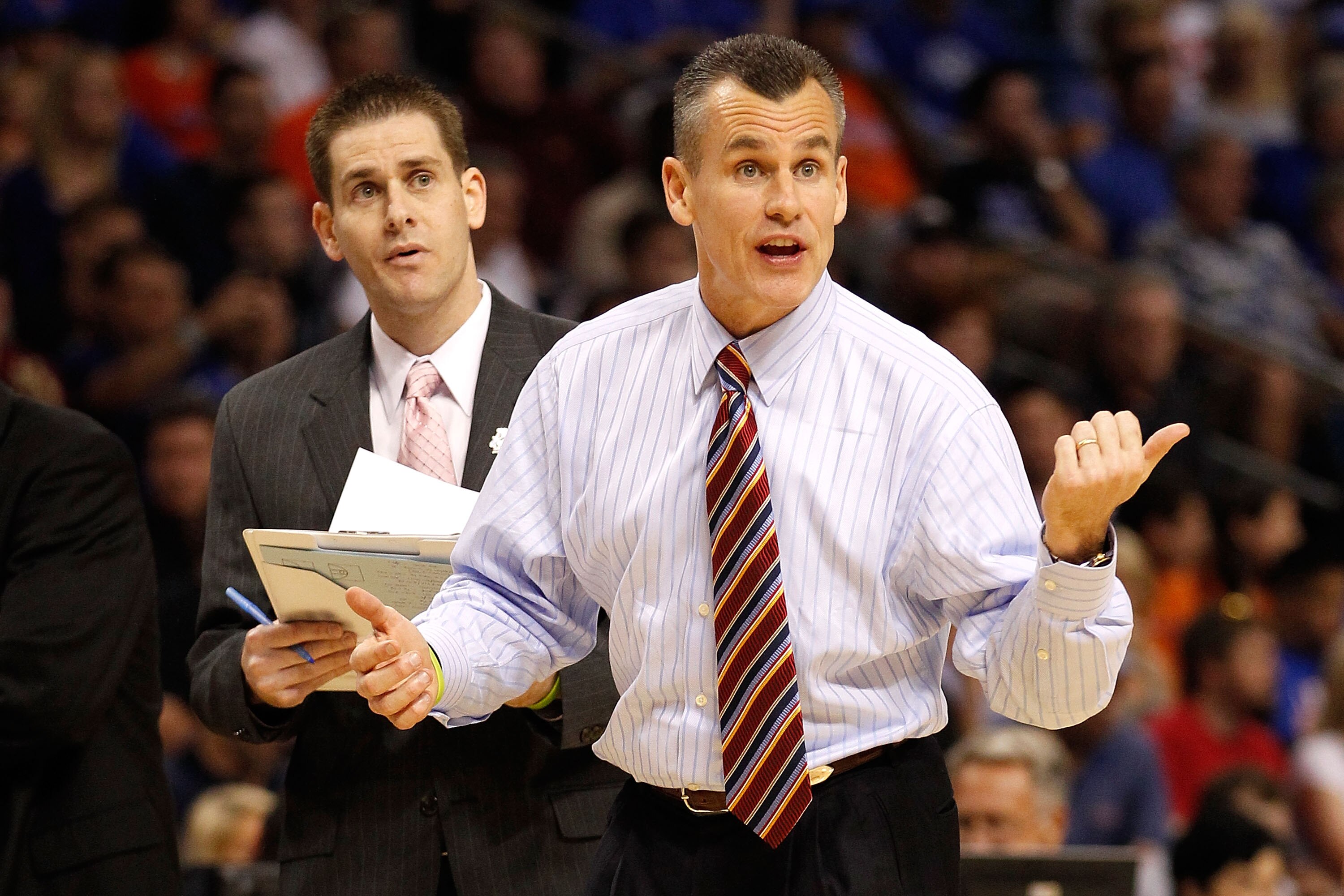 TAMPA, FL - MARCH 19:  Head coach Billy Donovan of the Florida Gators reacts against the UCLA Bruins during the third round of the 2011 NCAA men's basketball tournament at St. Pete Times Forum on March 19, 2011 in Tampa, Florida.  (Photo by J. Meric/Getty