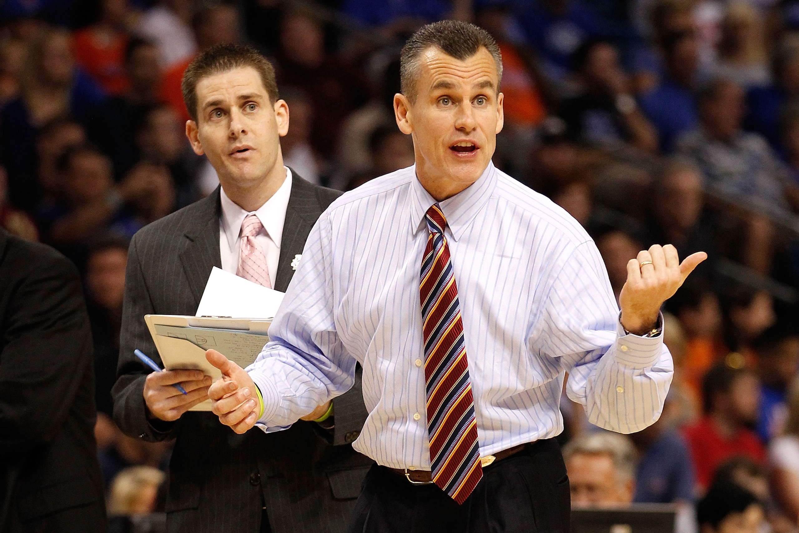 TAMPA, FL - MARCH 19:  Head coach Billy Donovan of the Florida Gators reacts against the UCLA Bruins during the third round of the 2011 NCAA men's basketball tournament at St. Pete Times Forum on March 19, 2011 in Tampa, Florida.  (Photo by J. Meric/Getty