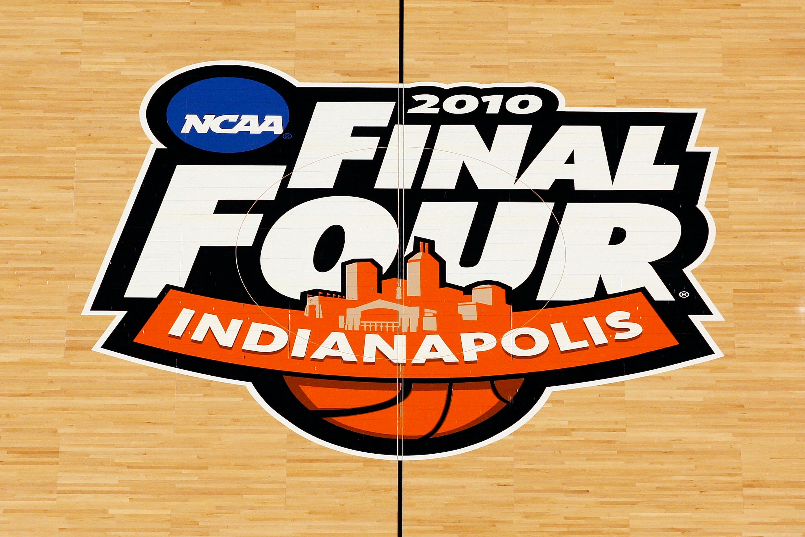 INDIANAPOLIS - APRIL 02:  A general view of the logo at center court of Lucas Oil Stadium prior to the 2010 Final Four of the NCAA Division I Men's Basketball Tournament on April 2, 2010 in Indianapolis, Indiana.  (Photo by Andy Lyons/Getty Images)