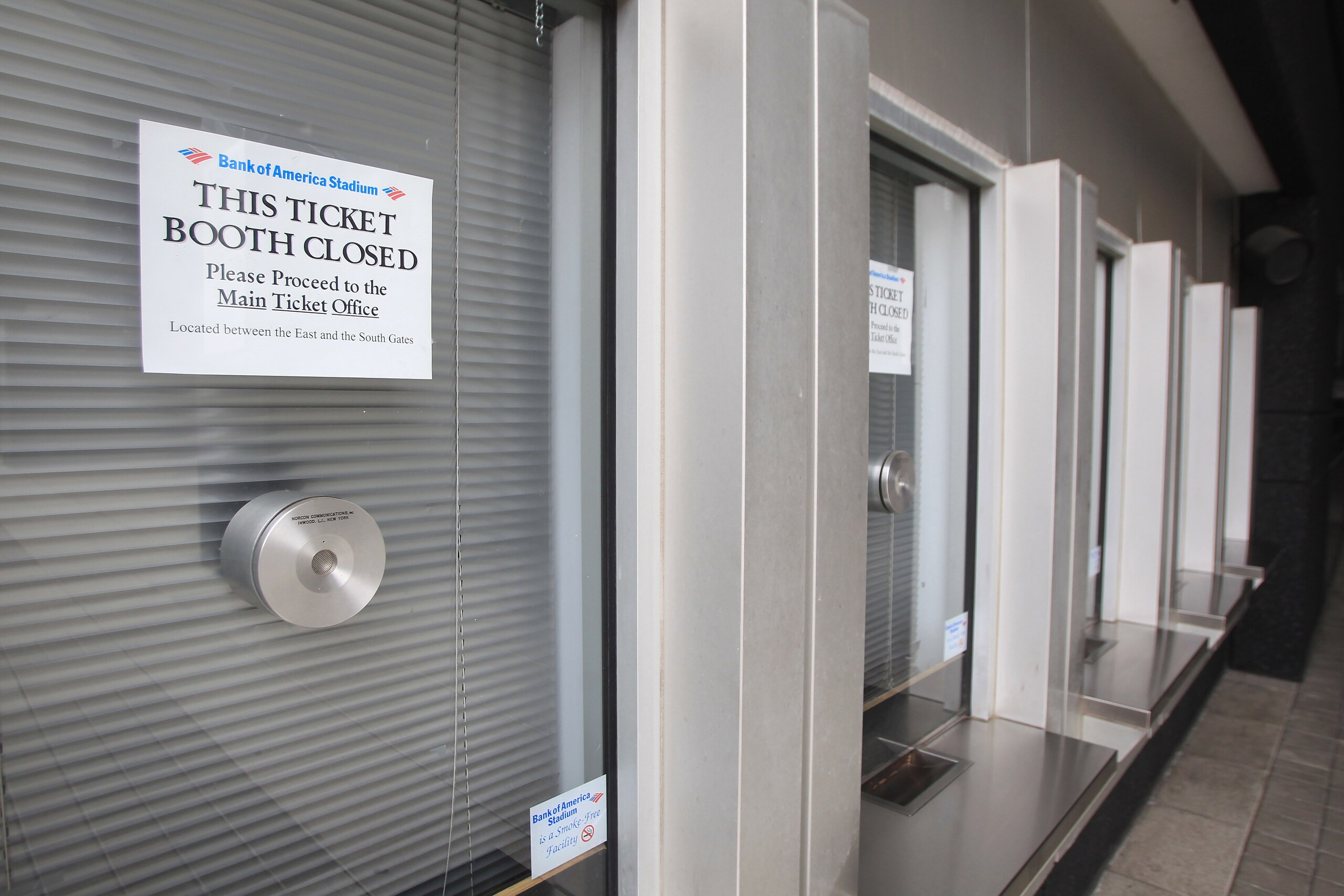 CHARLOTTE, NC - MARCH 04:  A general view of a ticket booth for the Carolina Panthers outside Bank of America Stadium as the NFL lockout looms on March 4, 2011 in Charlotte, North Carolina.  (Photo by Streeter Lecka/Getty Images)