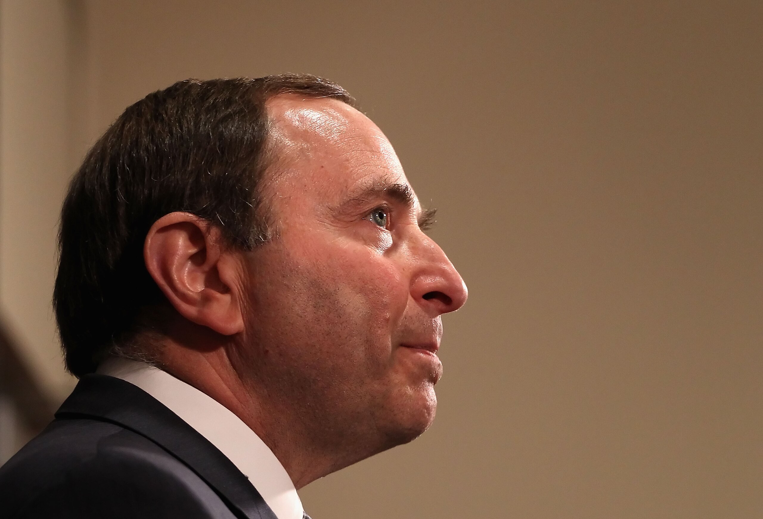 GLENDALE, AZ - MARCH 08:  NHL commissioner Gary Bettman speaks during a press conference before the NHL game between the Vancouver Canucks and the Phoenix Coyotes at Jobing.com Arena on March 8, 2011 in Glendale, Arizona.  (Photo by Christian Petersen/Get