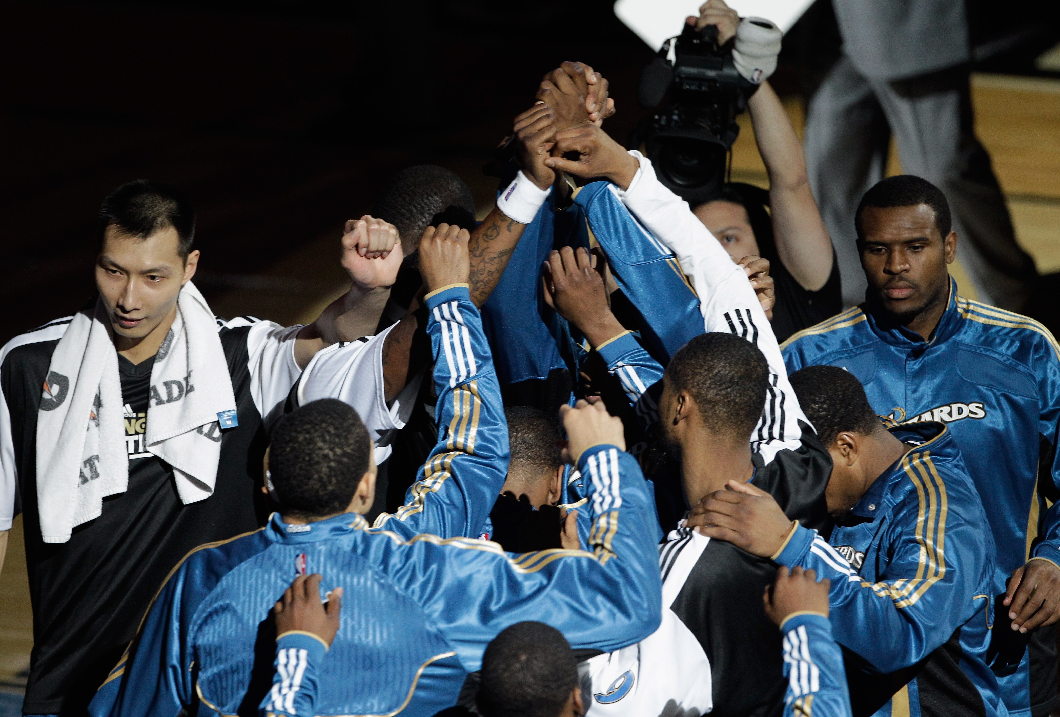 WASHINGTON, DC - MARCH 05: Members of the Washington Wizards gather before their NBA game against the Minnesota Timberwolves at the Verizon Center on March 5, 2011 in Washington, DC. NOTE TO USER: User expressly acknowledges and agrees that, by downloadin